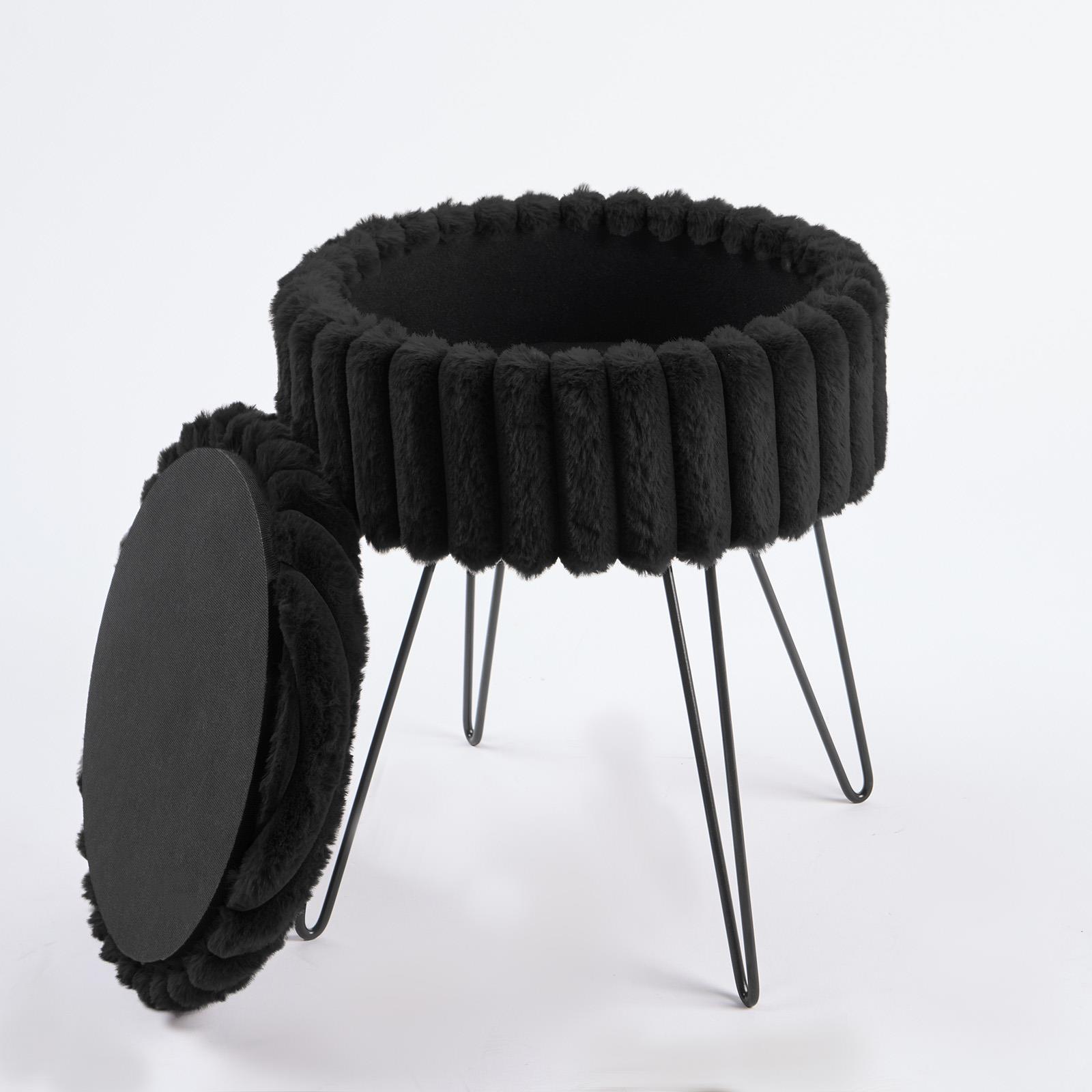 OHS Faux Fur Stool Hairpin Ribbed Fleece Round Vanity Seat Foot Rest Chair