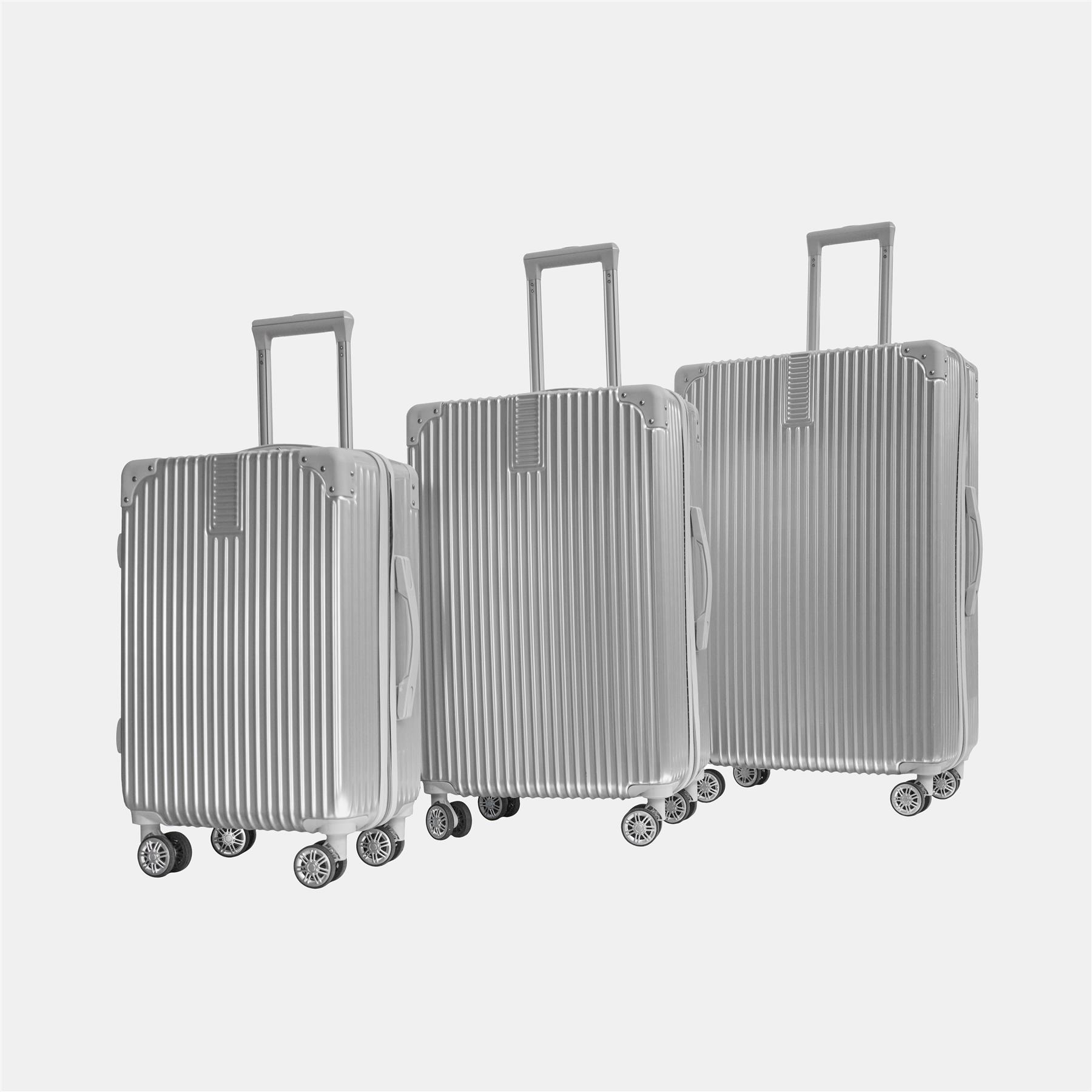 OHS Metallic Effect Suitcase Set 3-Piece Hard Shell Luggage 4 Wheel ABS