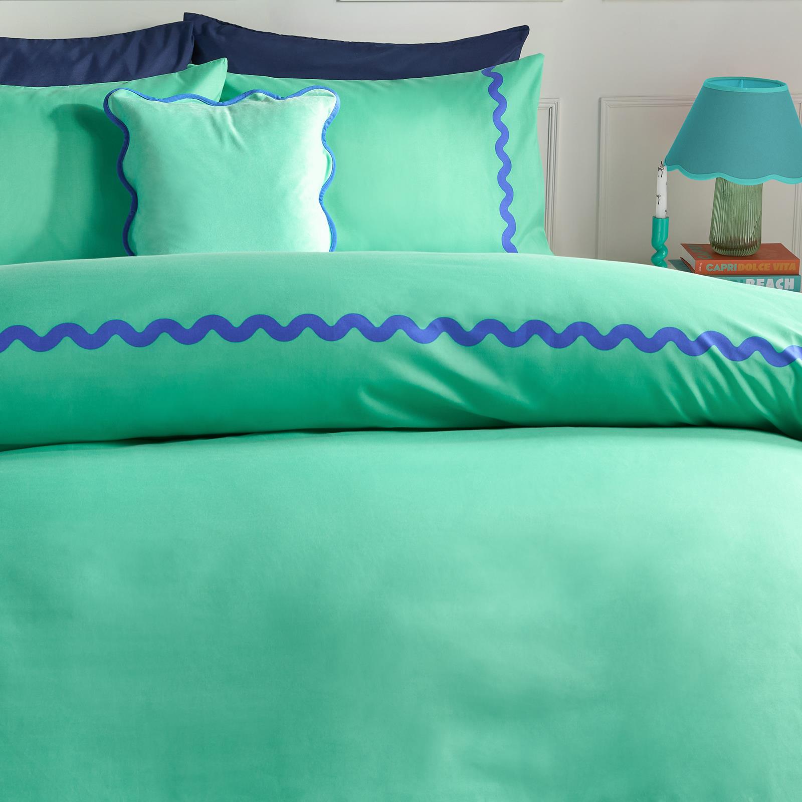 OHS Wave Edge Bedding Set Microfibre Plain Duvet Cover with Pillowcase