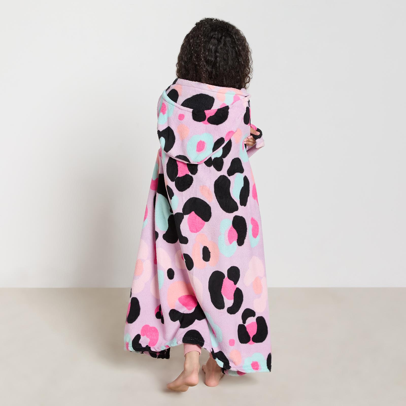 OHS Kids Hooded Throw Novelty Print Flannel Fleece Winter Warm Wearable Blanket