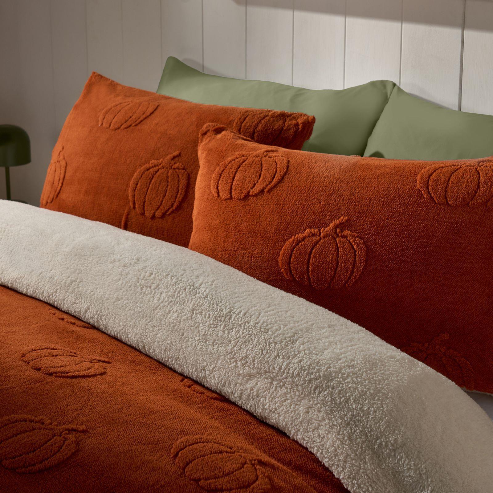 OHS Pumpkin Tufted Bedding Set Halloween Autumn Fleece Duvet Set with Pillowcase