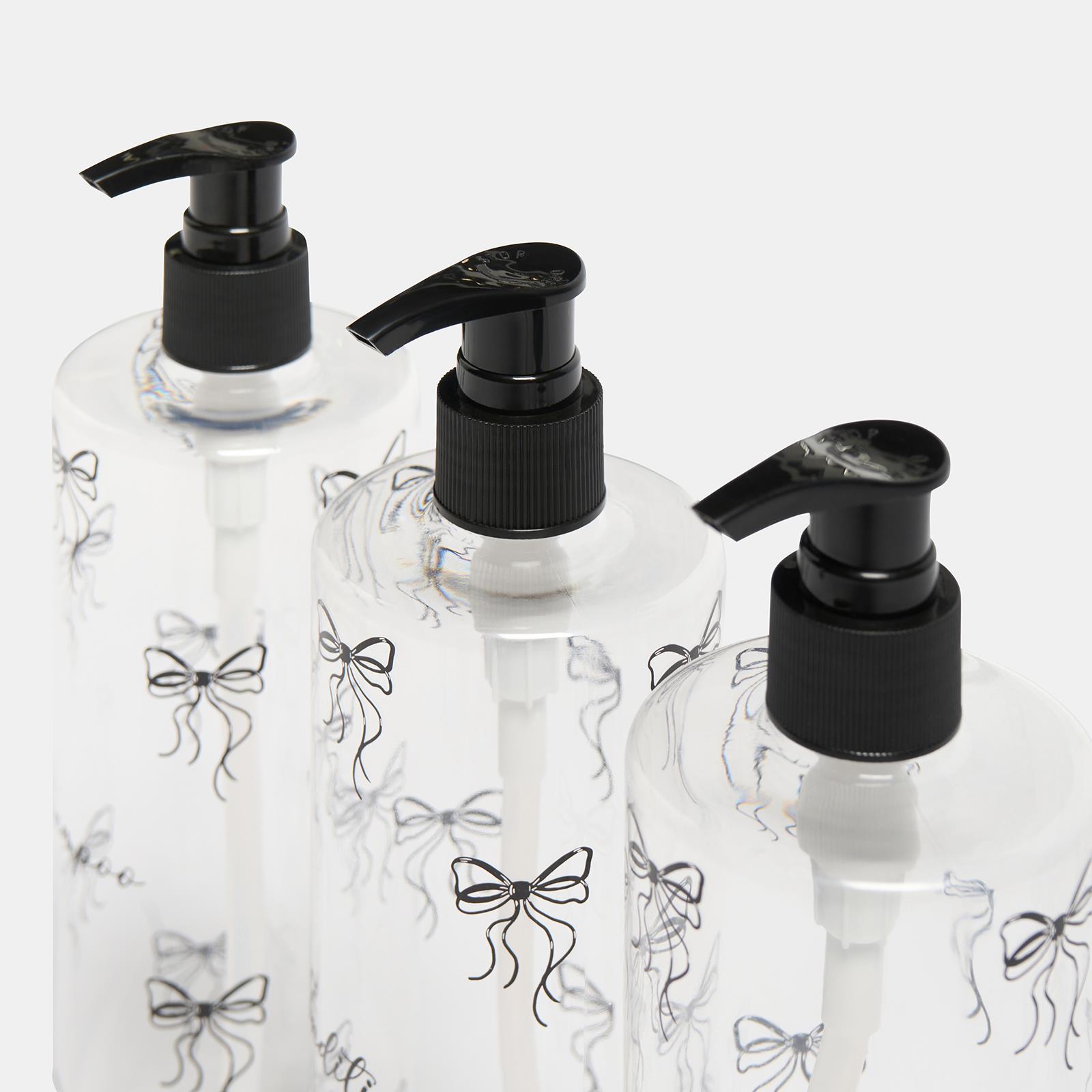 OHS Bows Pump Dispenser Bottles 3 Pack Refillable Shampoo Conditioner Containers