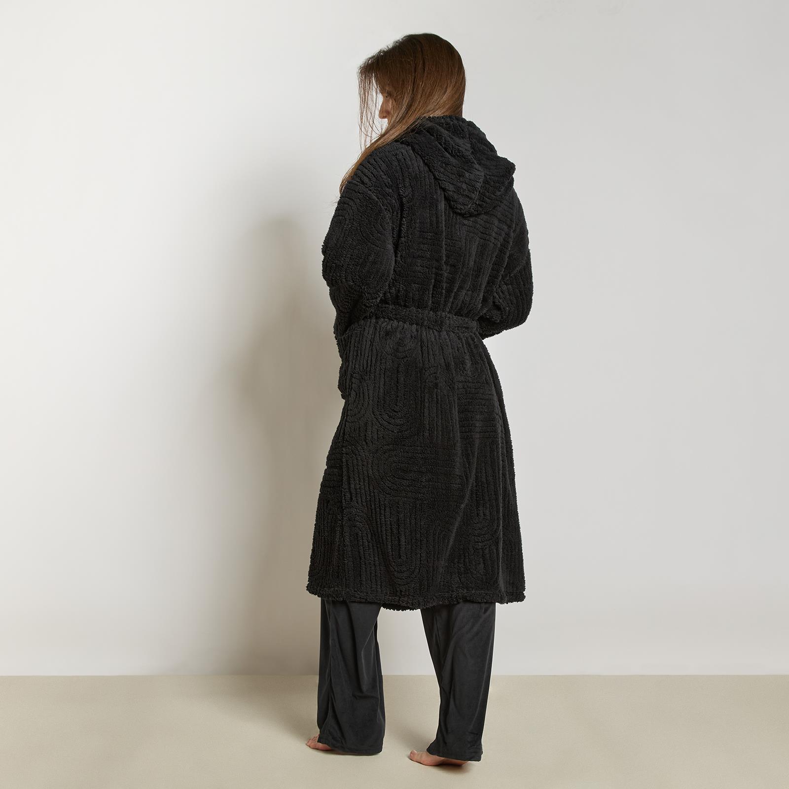 OHS Tufted Dressing Gown Soft Fleece Robe Thermal Bathrobe Hooded Loungewear