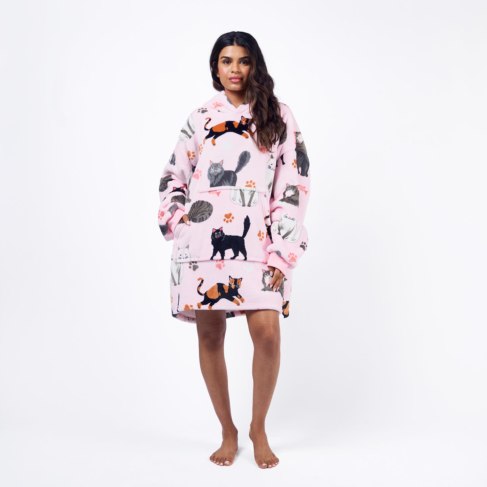 OHS Pet Print Loungewear Set Hoodie Blanket Sherpa Lined Fleece Winter Nightwear