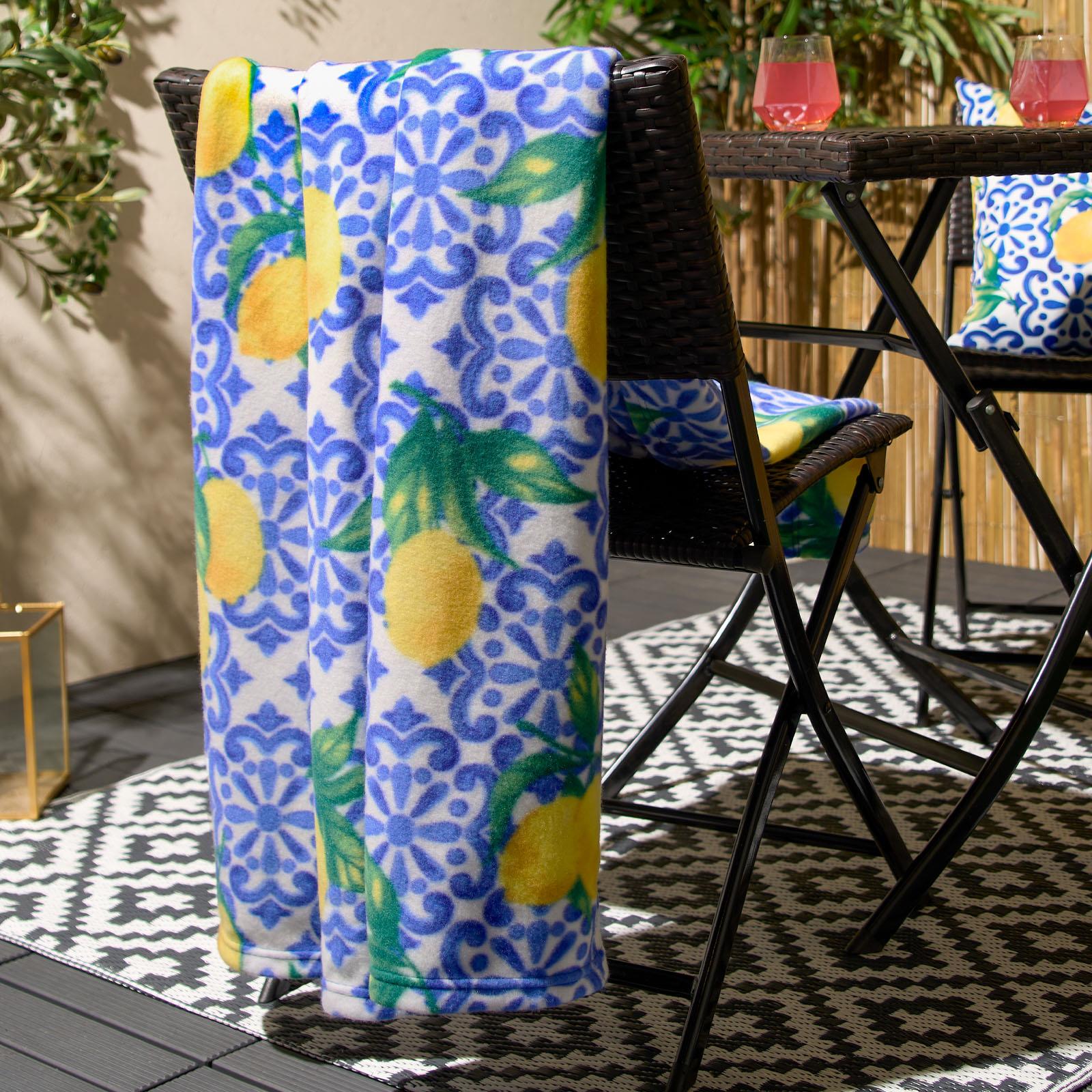 OHS Lemon Print Throw Soft Polar Fleece Lightweight Blanket - 120 x 150cm