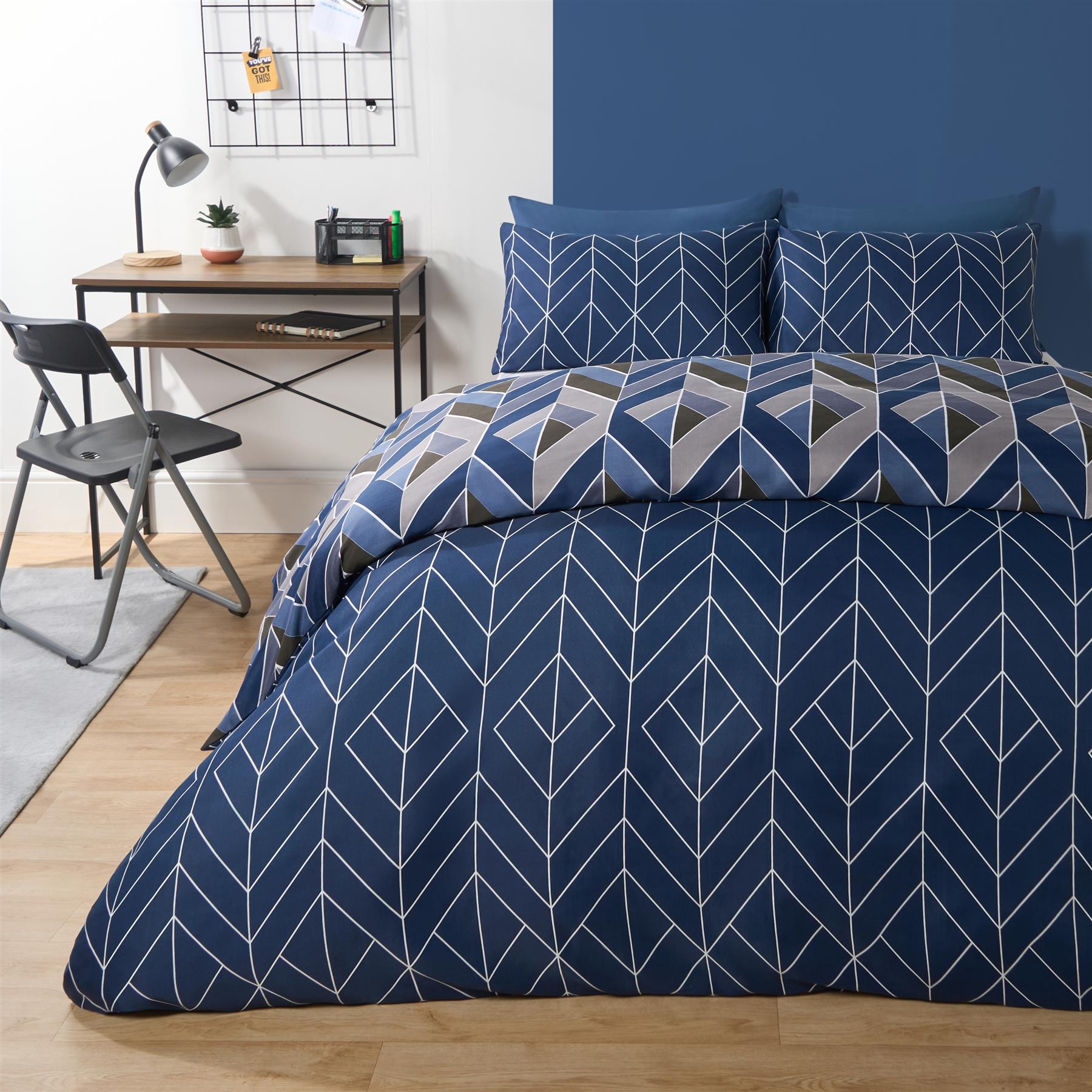 Geo Duvet Cover Bedding Set Pillowcase Reversible Quilt Soft Chevron Double King