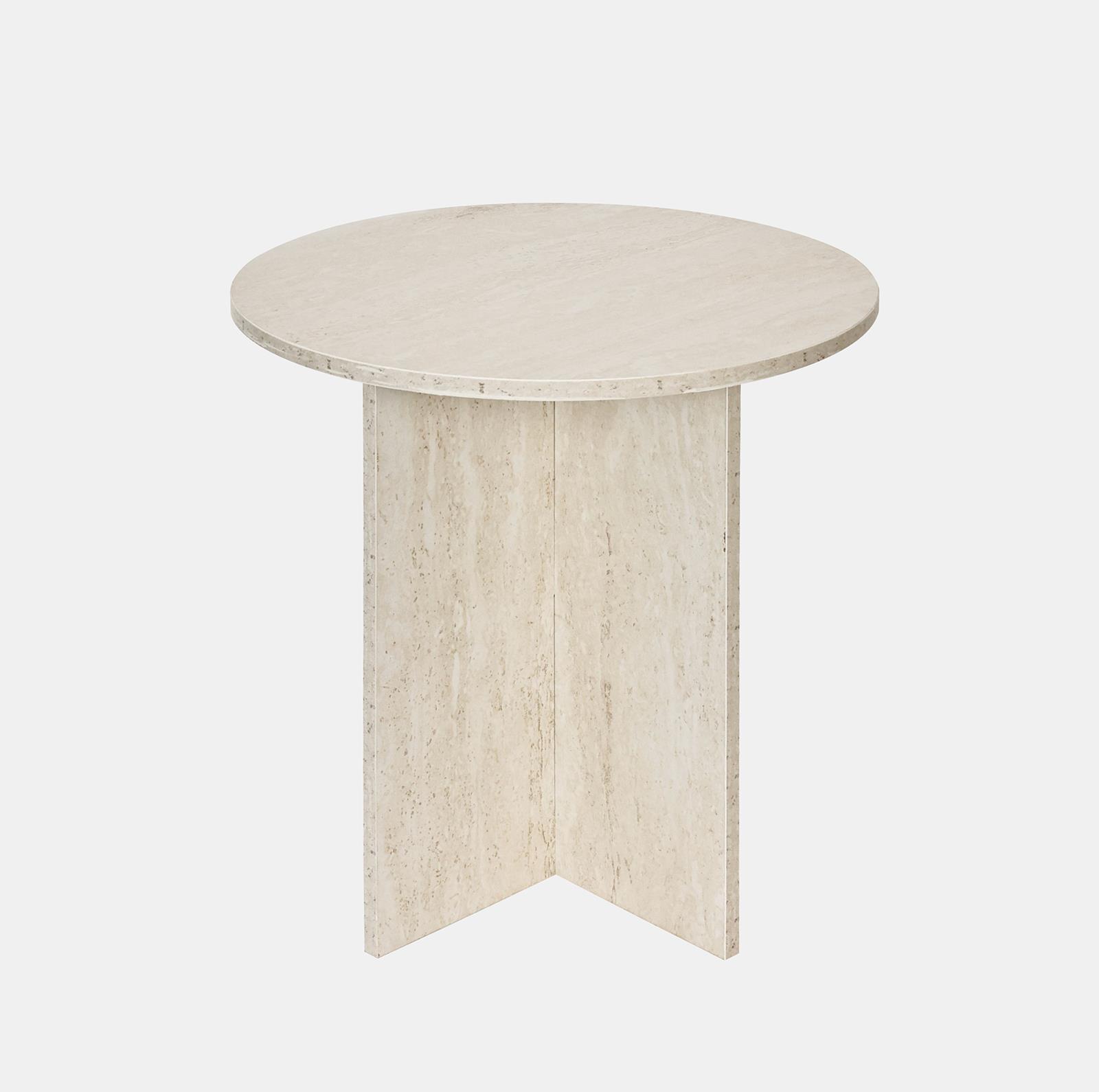 OHS Round Travertine Effect Side Table Engineered Wood Living Room Bedroom Decor