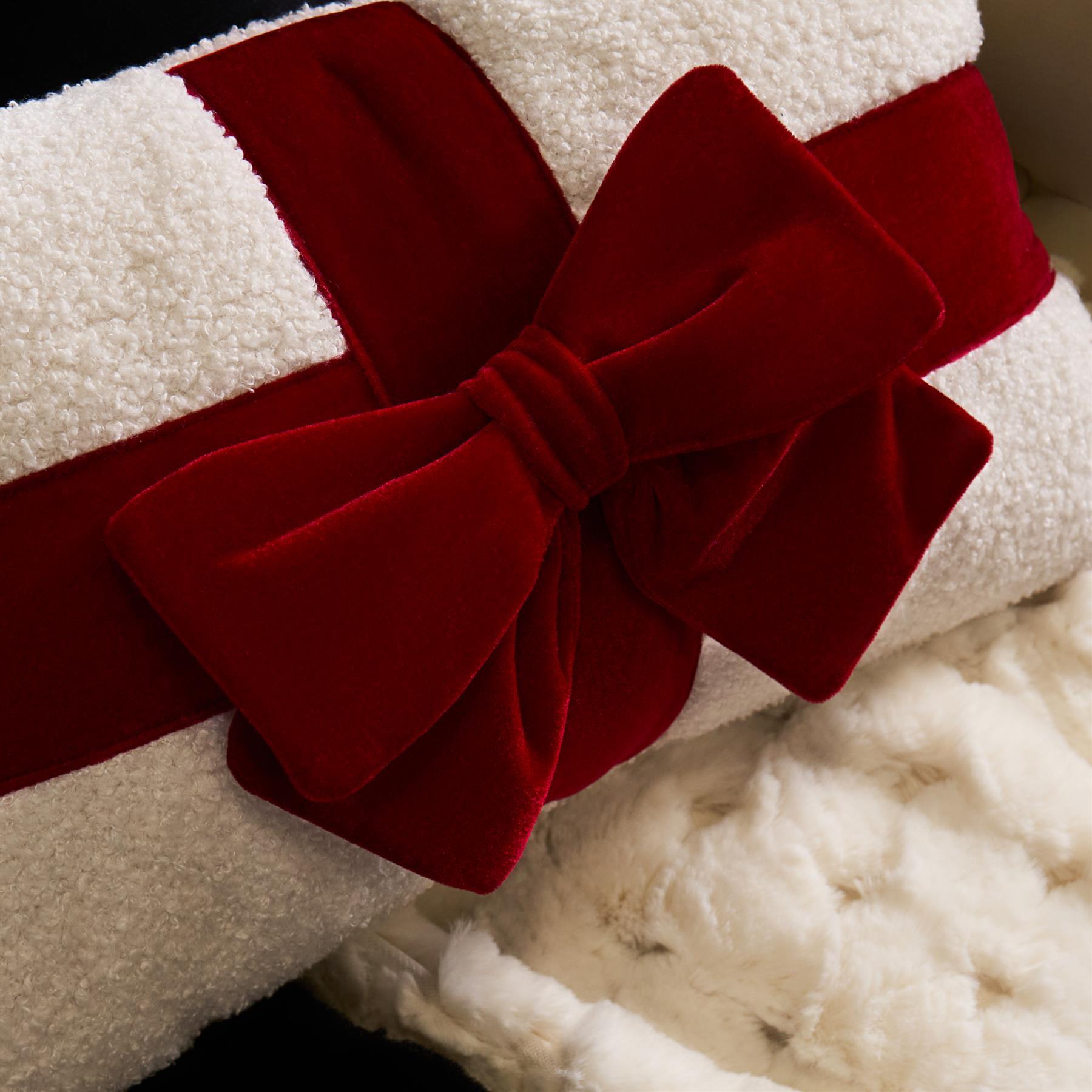 OHS Bow Wrapped Cushion Boucle Gift Decorative Novelty Filled Scatter Pillow