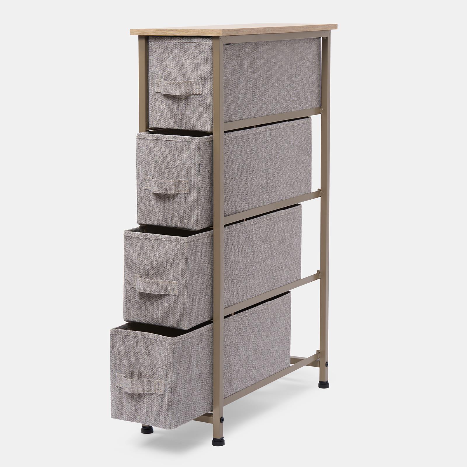 Narrow 4 Drawer Storage Cabinet Bedside Table Unit Clothes Home Fabric Organiser