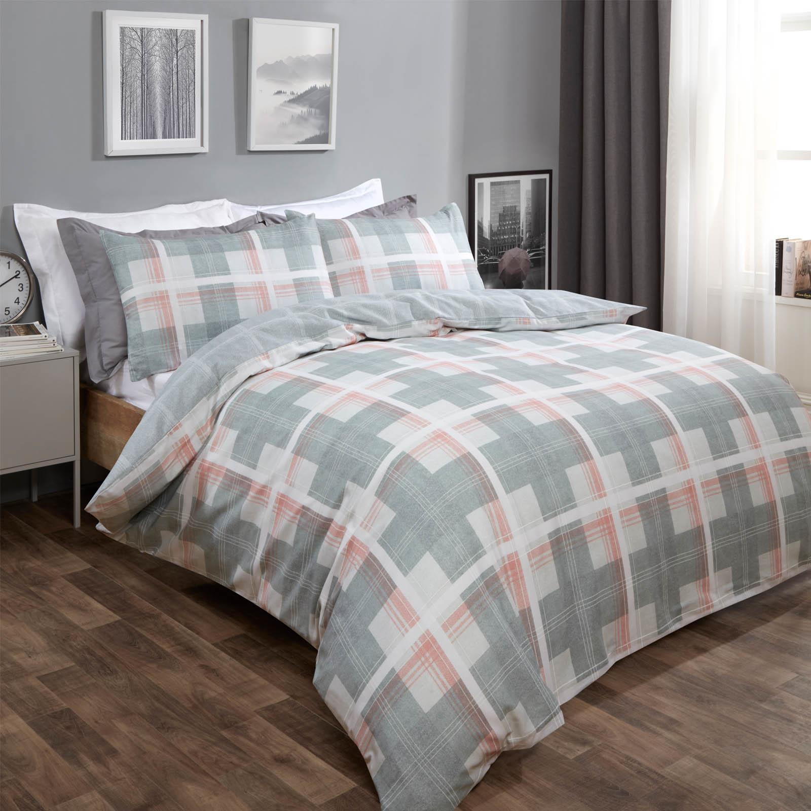 Dreamscene Denim Check Duvet Cover with Pillowcase Tartan Bedding Set