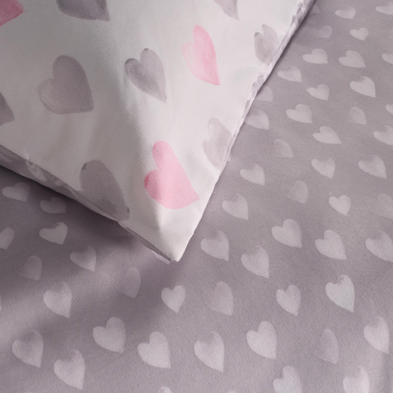 OHS Watercolour Bedding Set Hearts Microfibre Duvet Cover with Pillowcase