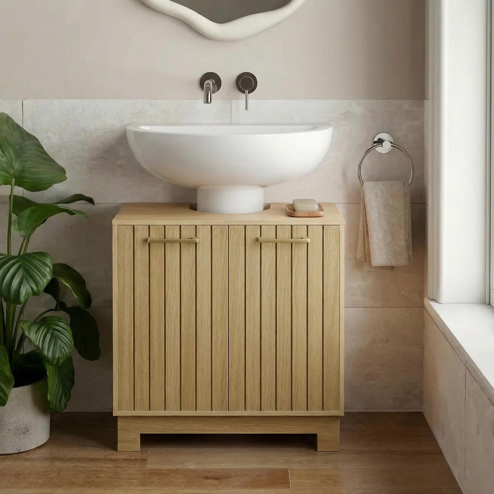 OHS Under Sink Bathroom Cabinet Ribbed Engineered Wood Storage Organiser