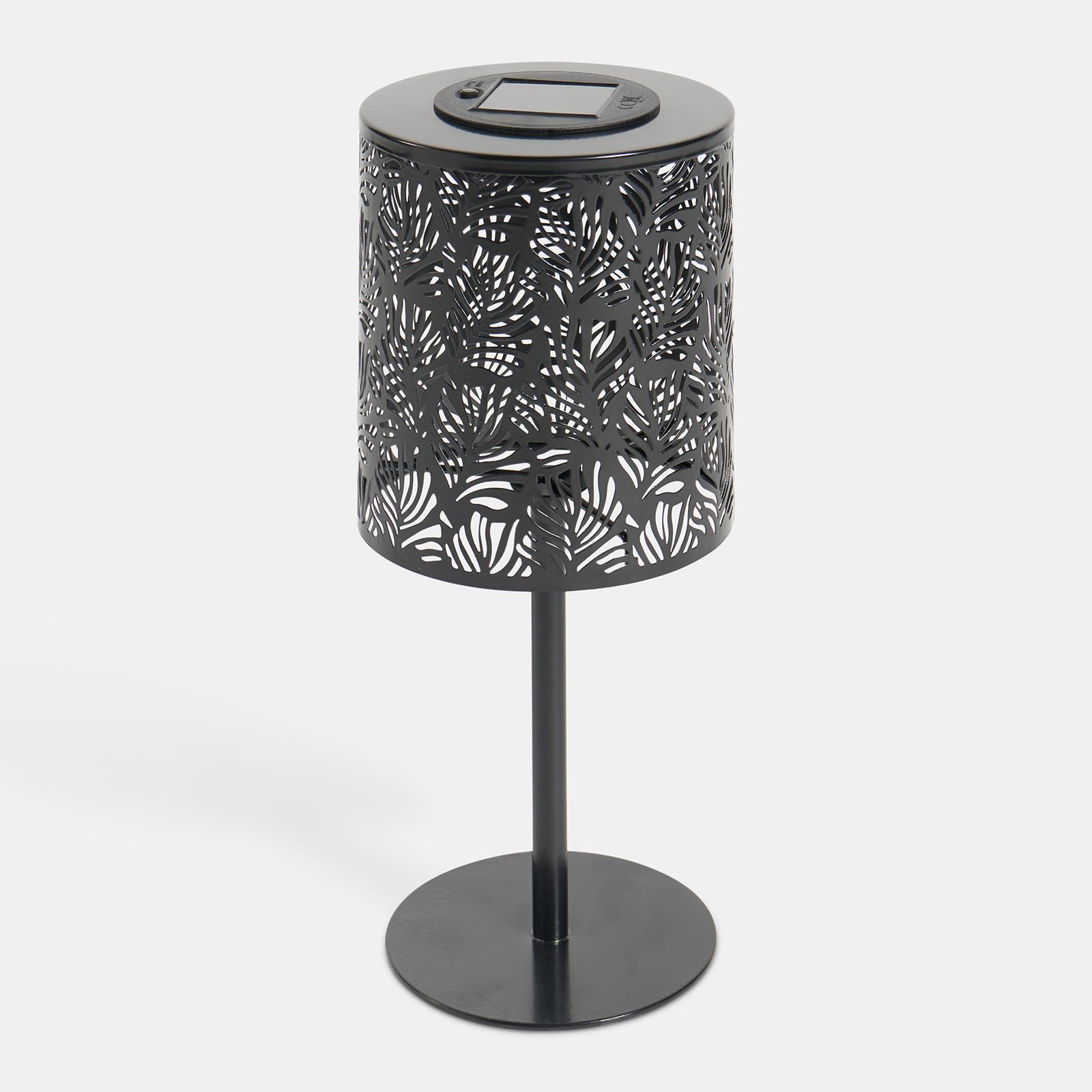 OHS Solar Table Lamp Carved Metal Cordless Outdoor Garden Light Dusk Sensor