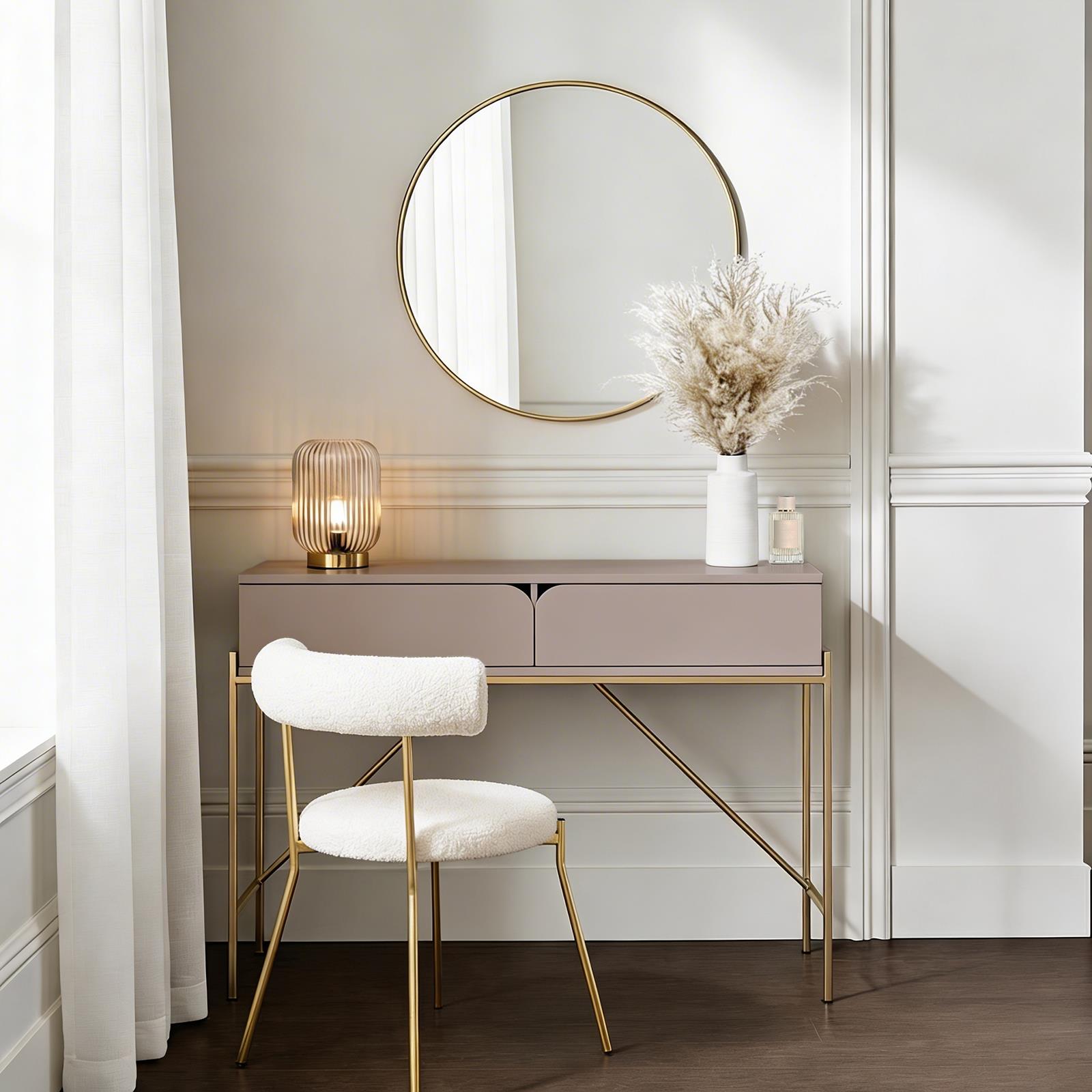 OHS Curved Dressing Table Engineered Wood Makeup Vanity Desk with 2 Drawers