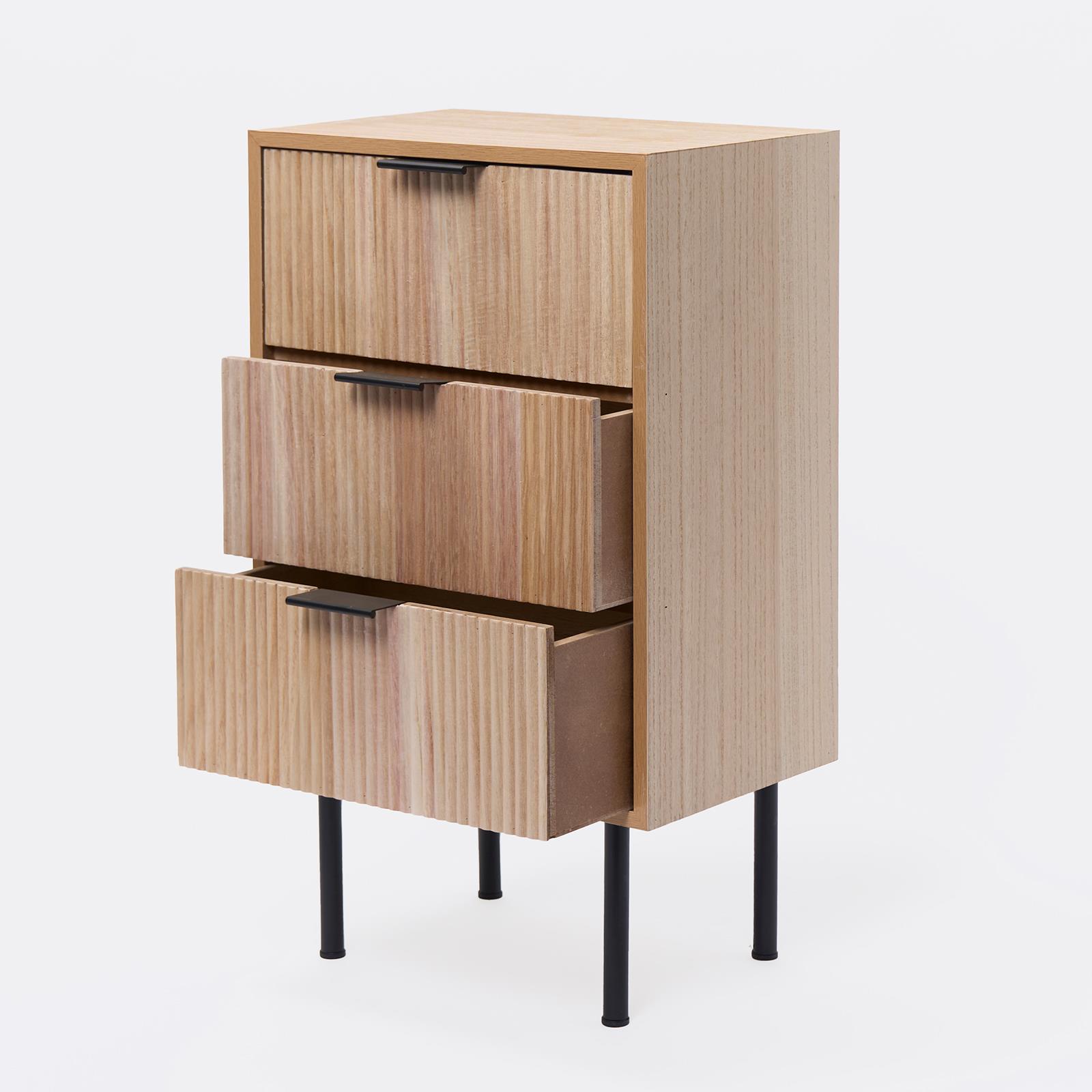 Ribbed Bedside Table Modern Bedroom 3/4 Draw Office Nightstand Living Room Unit - Picture 31 of 71