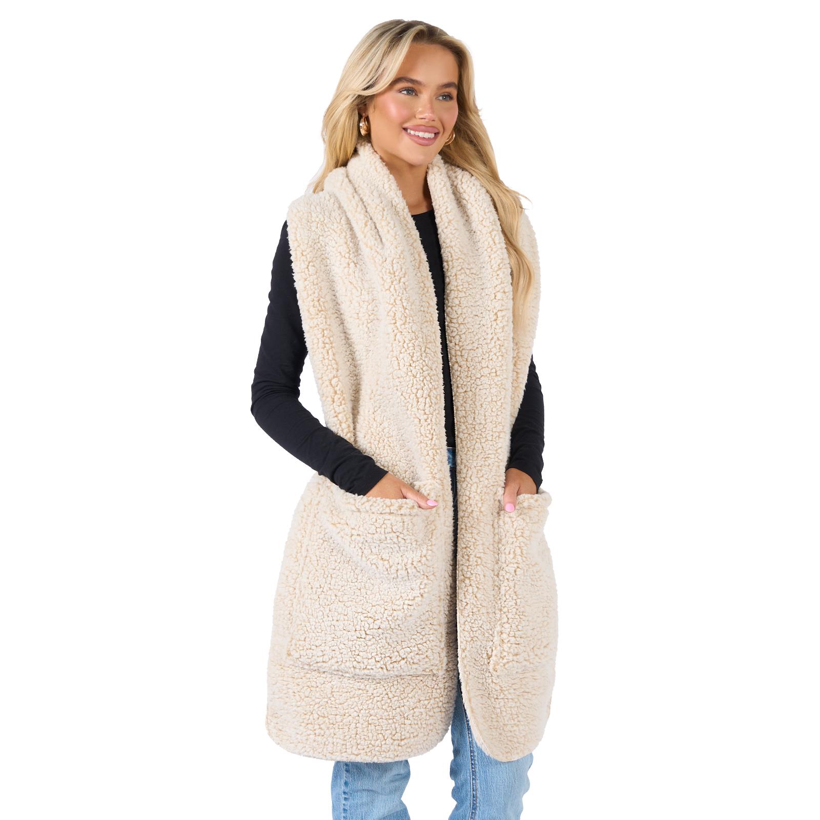 OHS Teddy Fleece Scarf Long Thermal Soft Pockets Hand Neck Warmer Marl Wrap