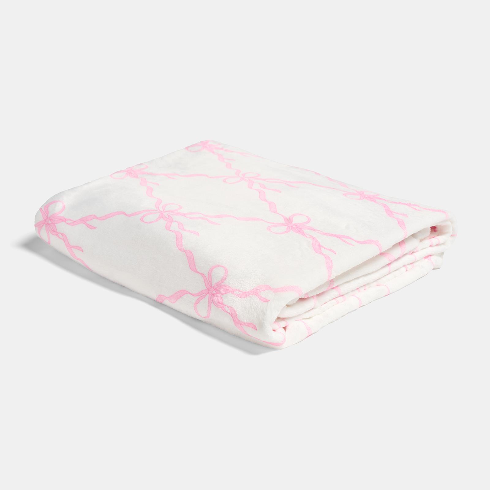 OHS Bow Lattice Throw Ultra Soft Blanket Flannel Fleece Lightweight Bedspread