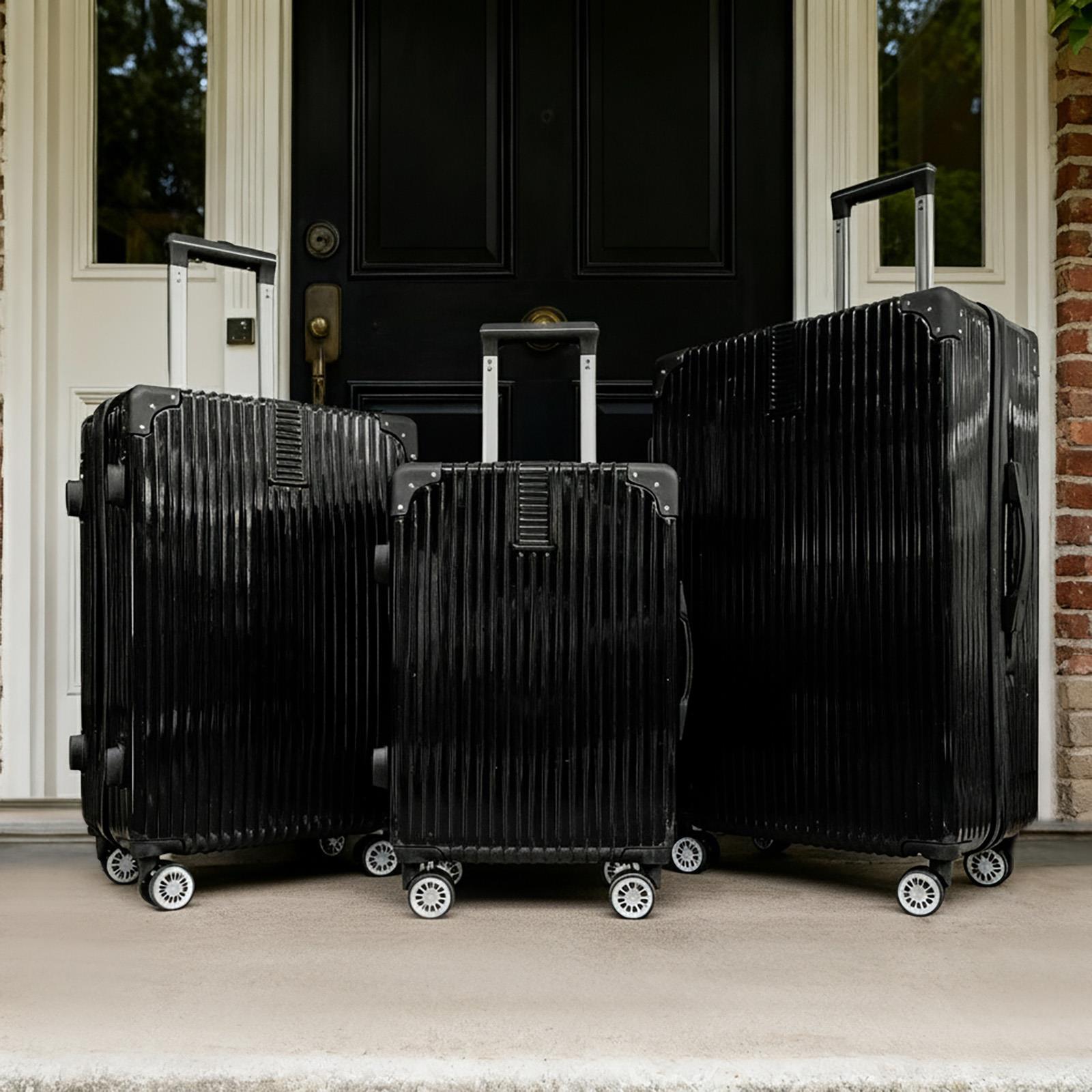 OHS Metallic Effect Suitcase Set 3-Piece Hard Shell Luggage 4 Wheel ABS