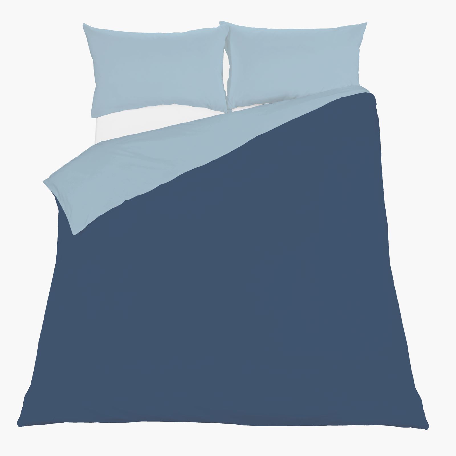 Brentfords Plain Navy Duvet Cover with Pillowcase Reversible Blue Bedding Set