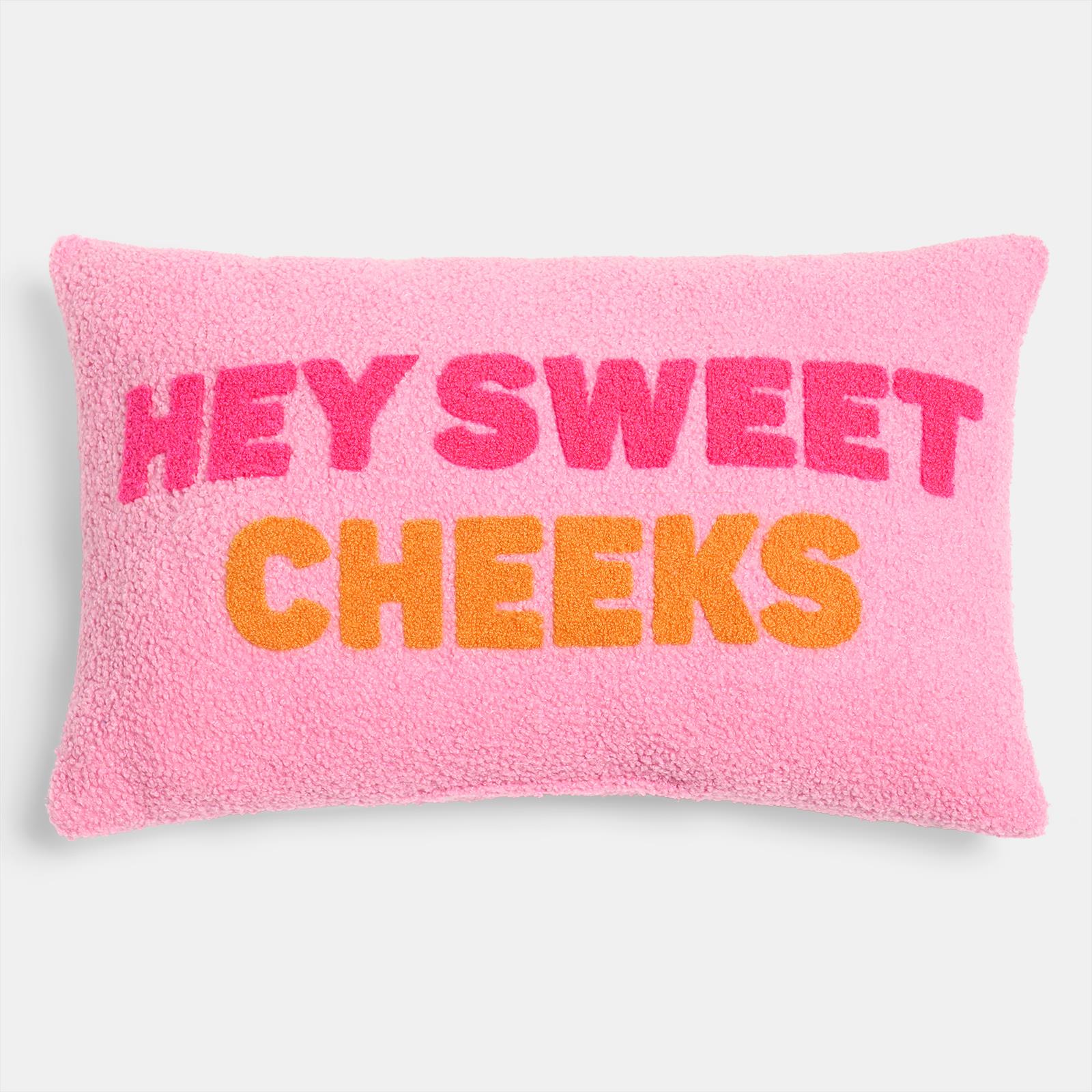 OHS Slogan Scatter Pillow Hey Sweet Cheeks Boucle Filled Cushion Back Support