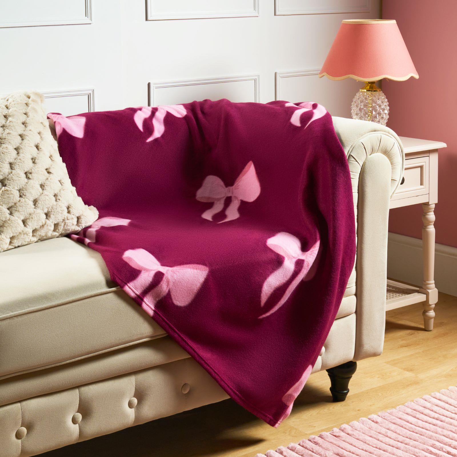 OHS Bows Throw Blanket Soft Polar Fleece Winter Thermal Bedspread Home Decor