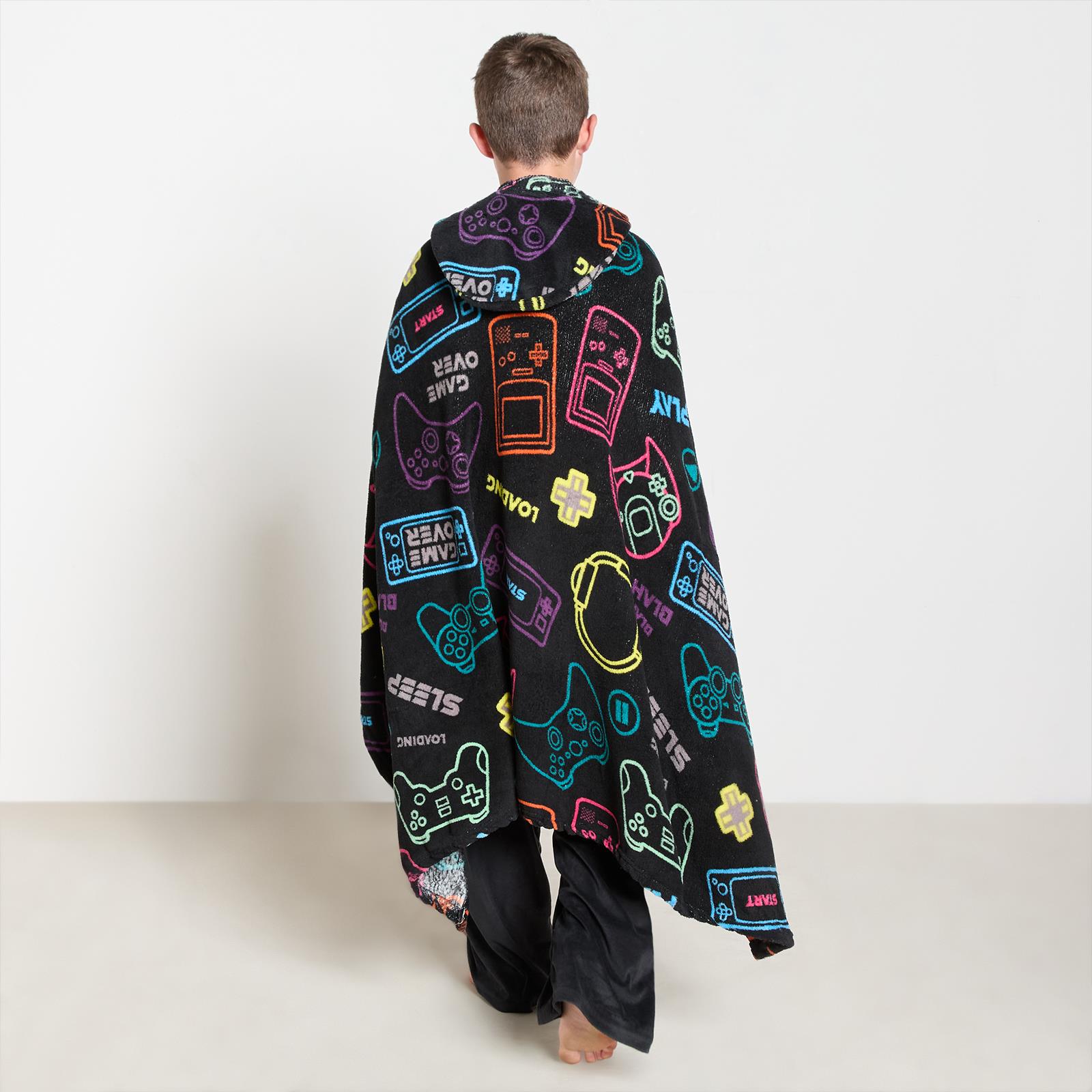 OHS Kids Hooded Throw Novelty Print Flannel Fleece Winter Warm Wearable Blanket