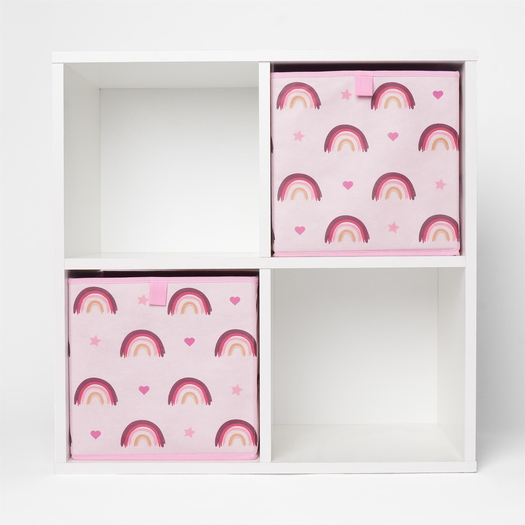 OHS Multi Pack Rainbow Print Folding Set Square Easy Space Storage Boxes Cube