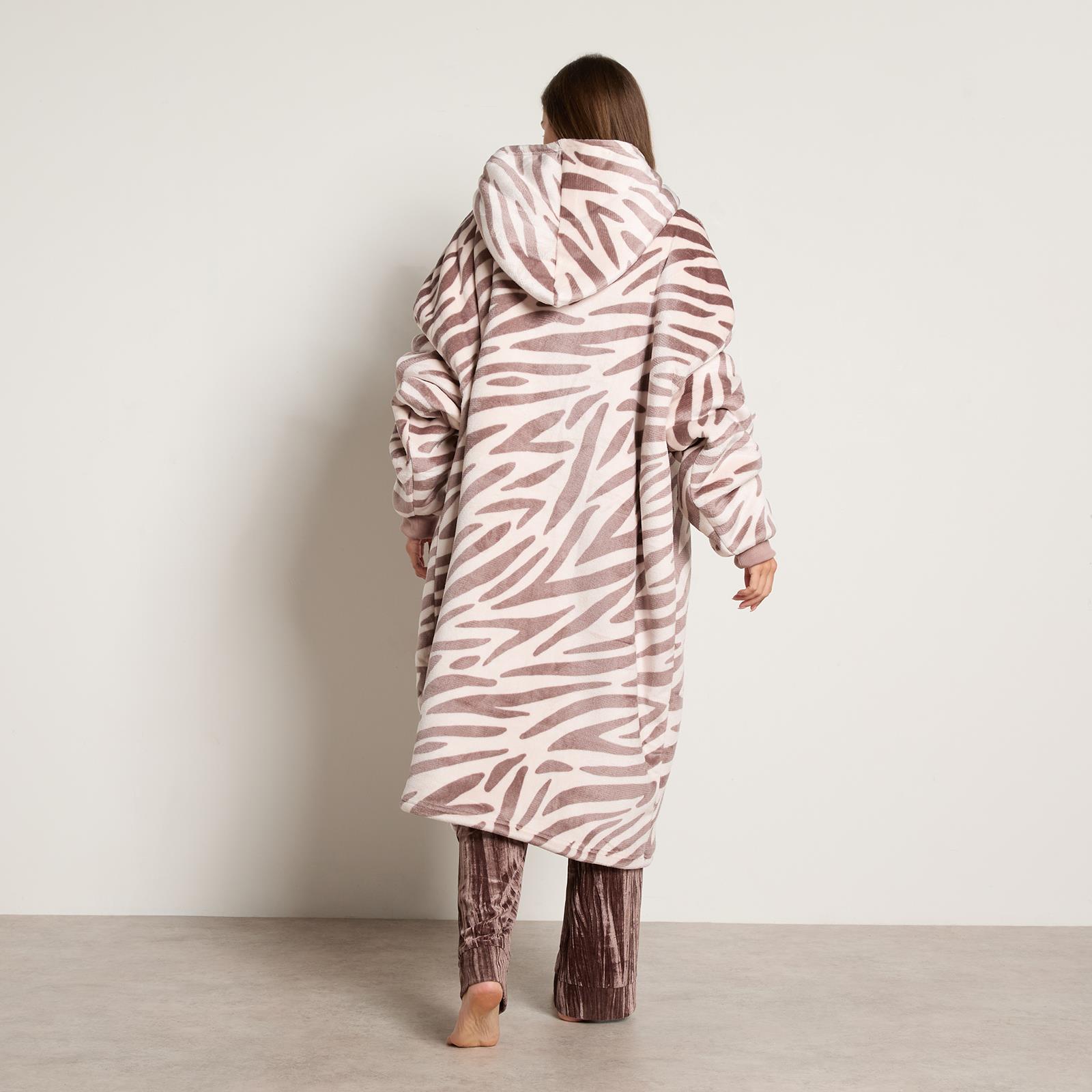 OHS Animal Prints Hoodie Blanket Sherpa Lined Fleece Wearable Throw