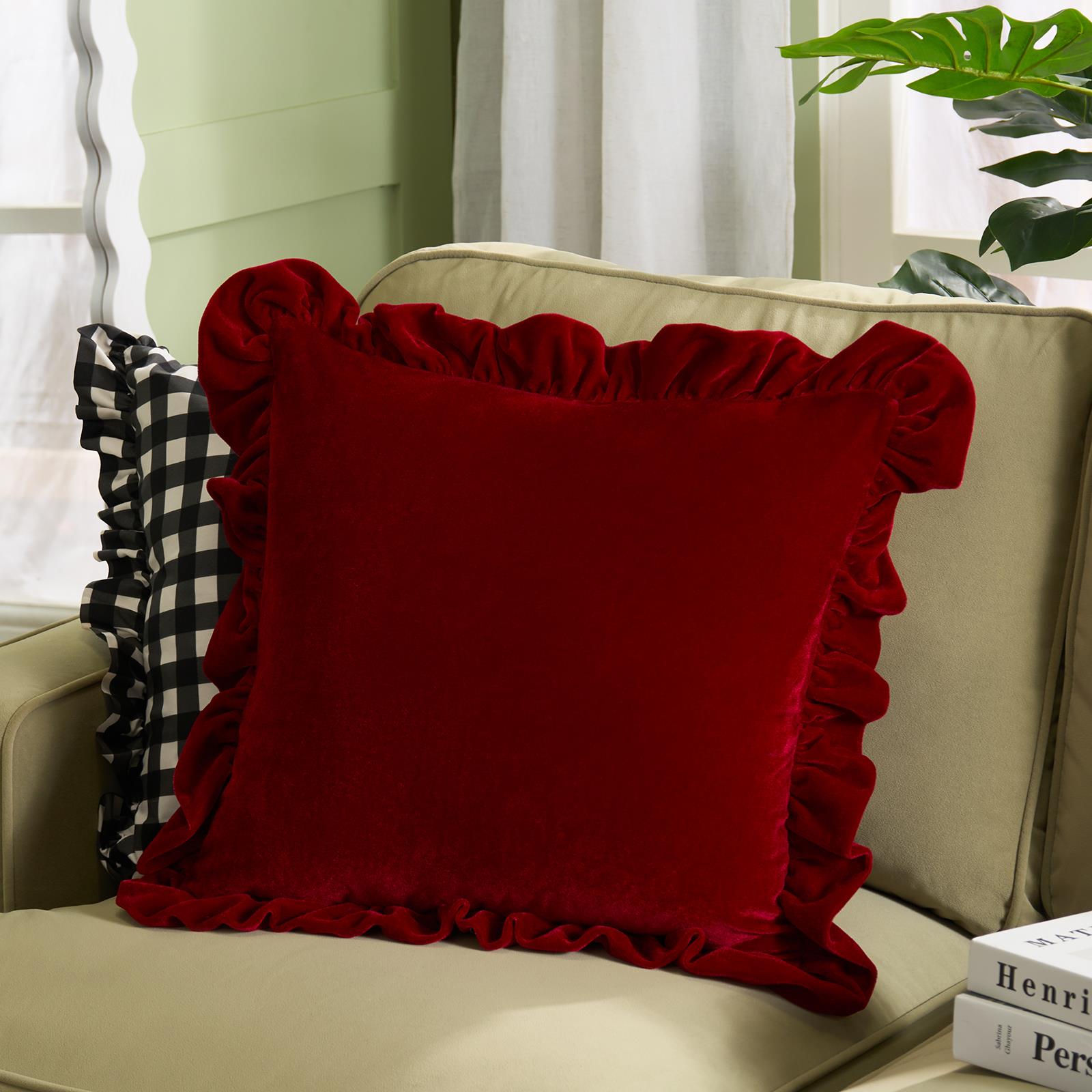 OHS Frill Cushion Covers Velvet Plush Luxury Square Pillowcases Home Decor