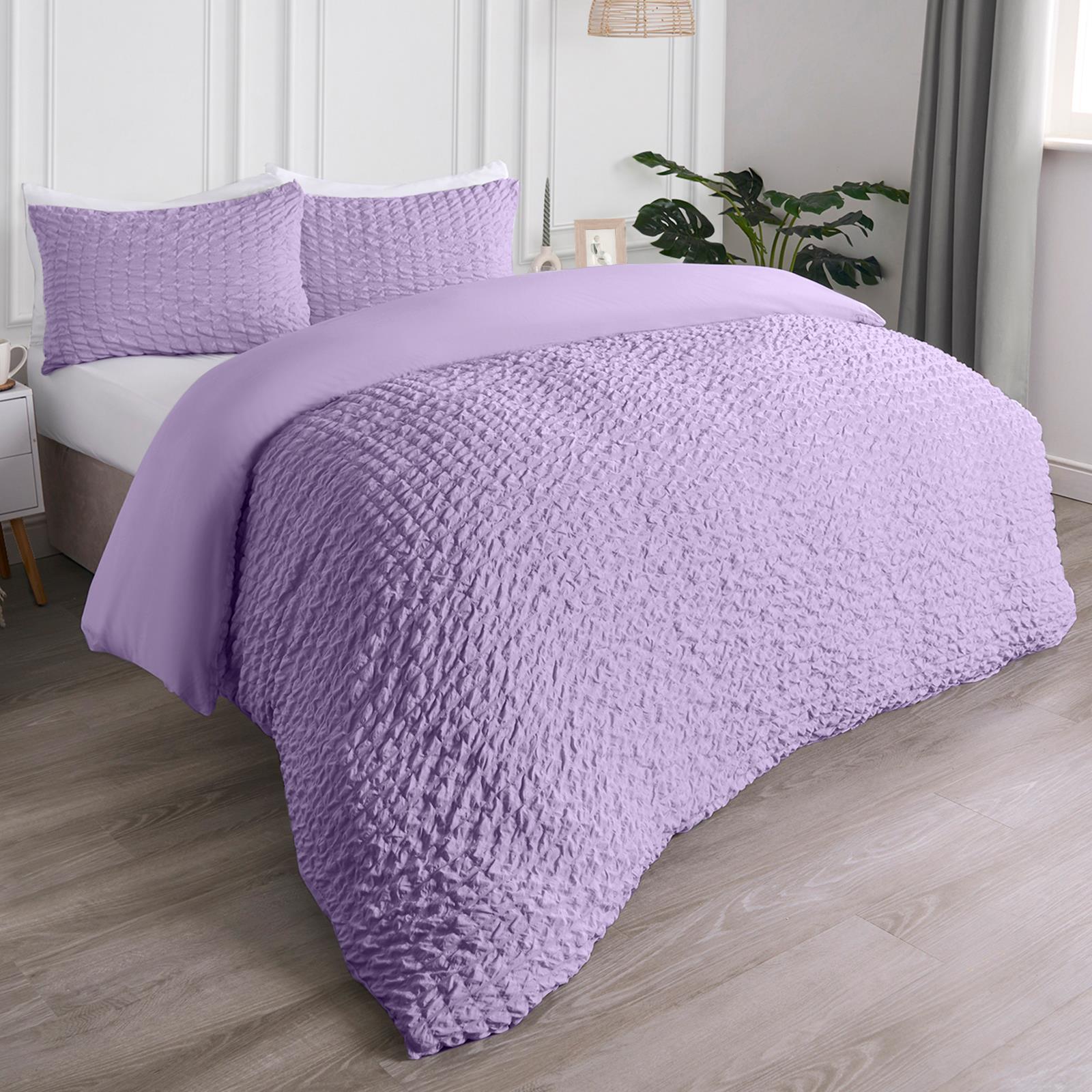 Highams Seersucker Duvet Cover with Pillowcase Bedding Set Silver White Charcoal - Picture 16 of 35