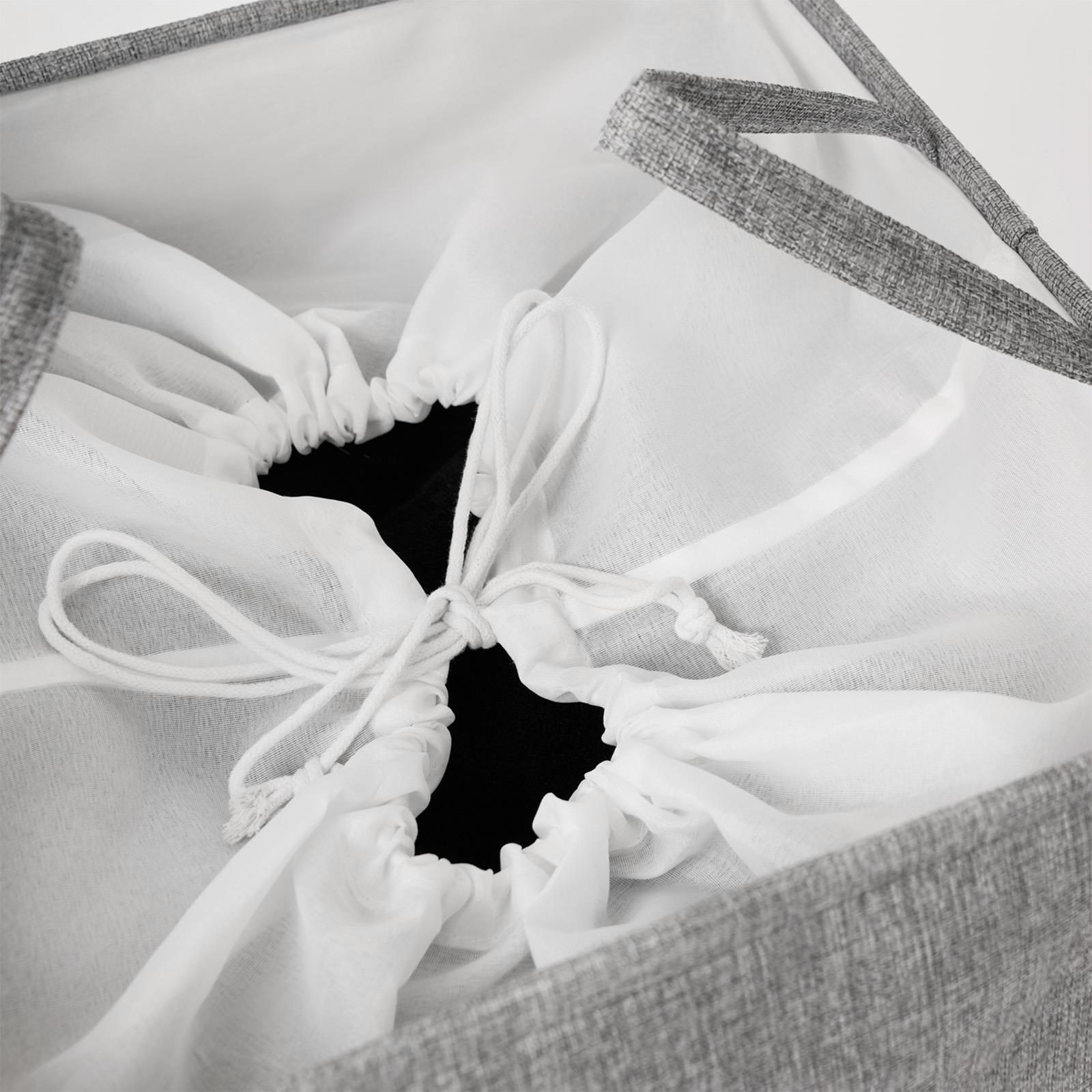Laundry Basket Bag Foldable Drawstring Clothes Bin Organiser Faux Linen Handles