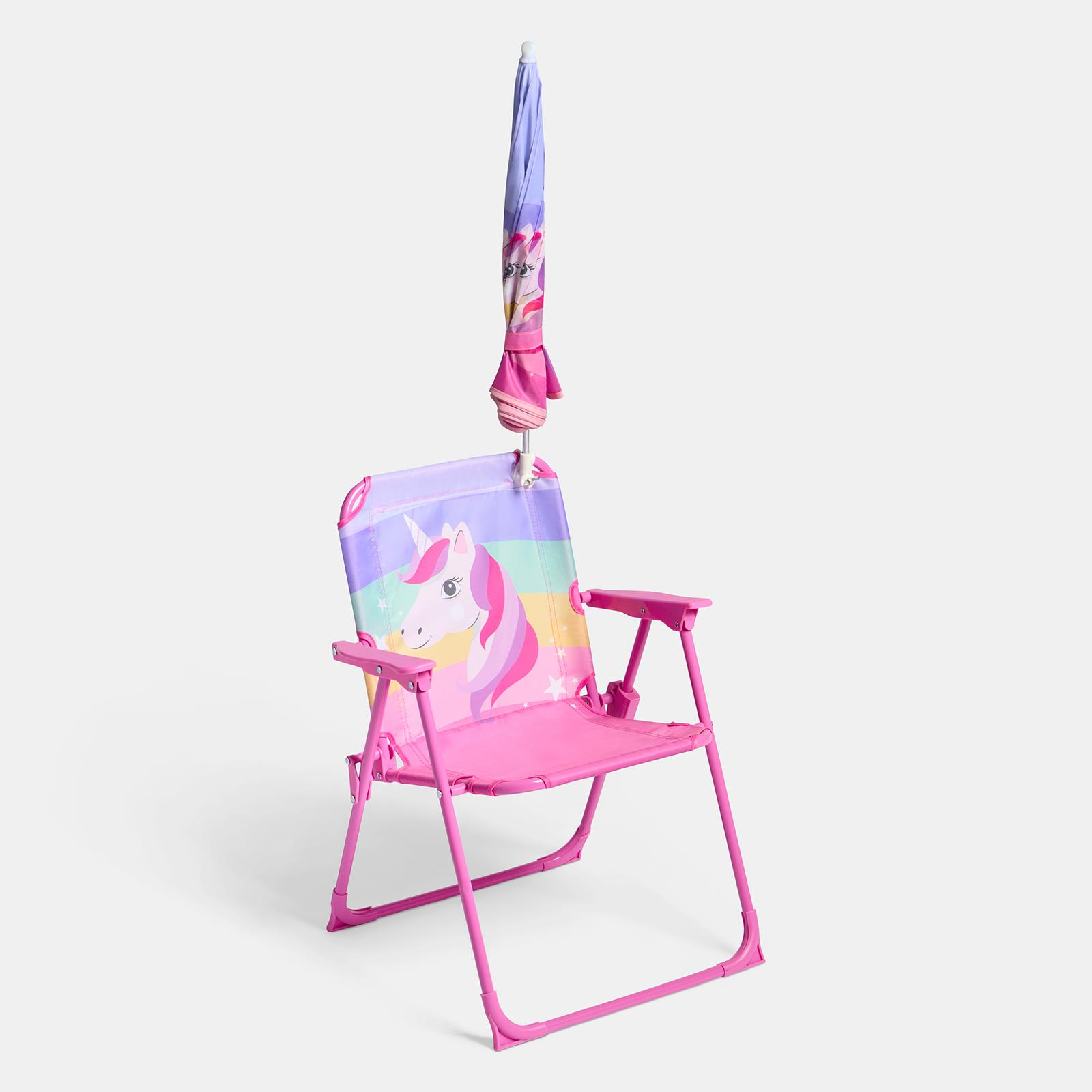 OHS Kids Unicorn Camping Chair Parasol Set Picnic Outdoor Garden Folding Seat