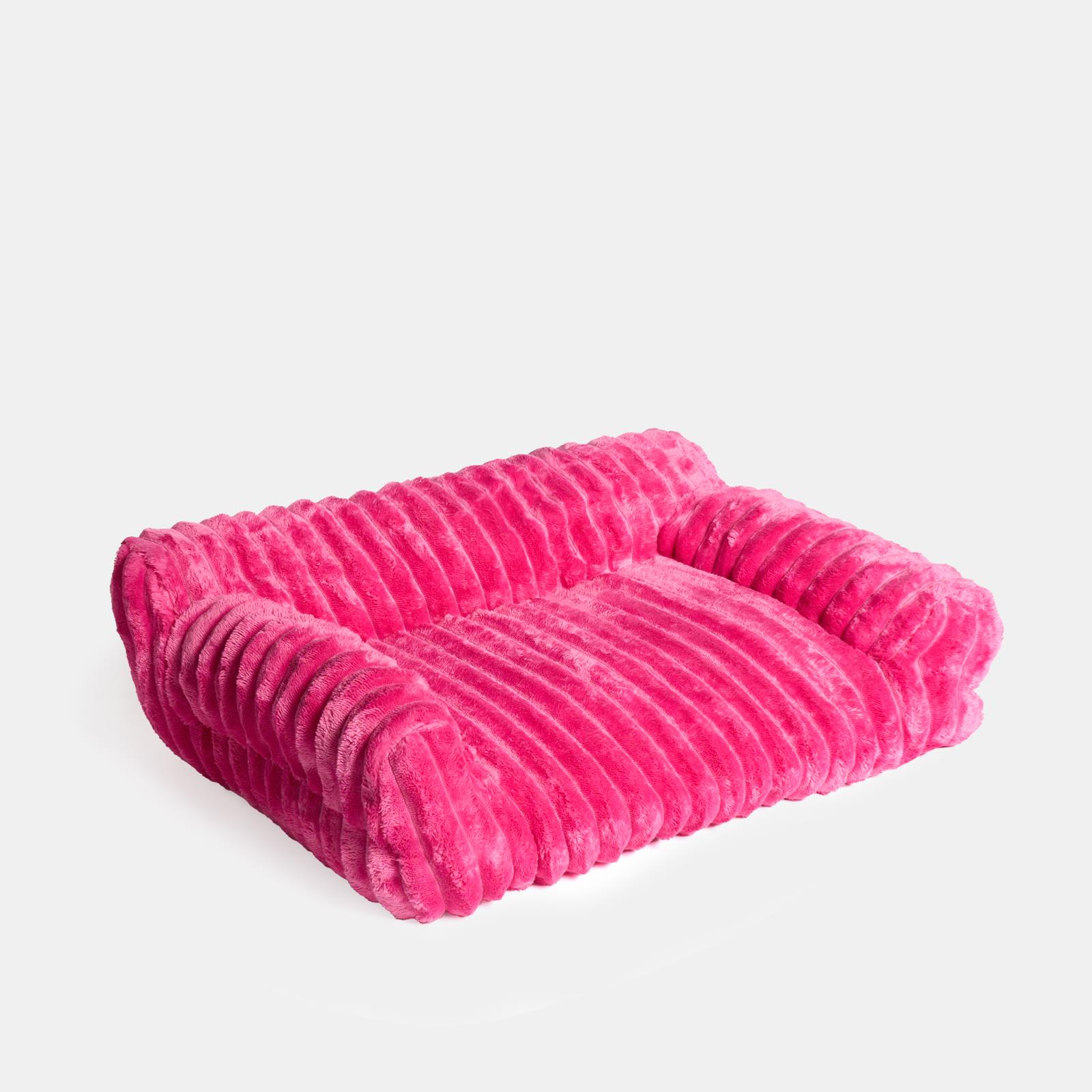 OHS Ribbed Pet Bed Sofa Soft Fleece Dog Cat Washable Anti Anxiety Cushion Mat