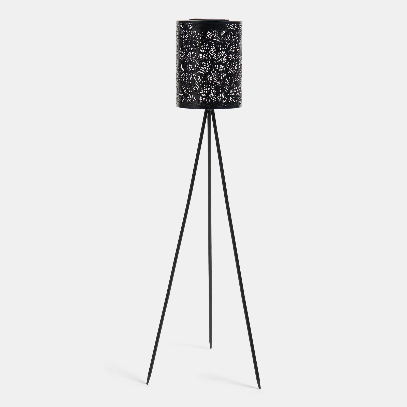 OHS Solar Floor Lamp Carved Metal Cordless Outdoor Garden Light Dusk Sensor