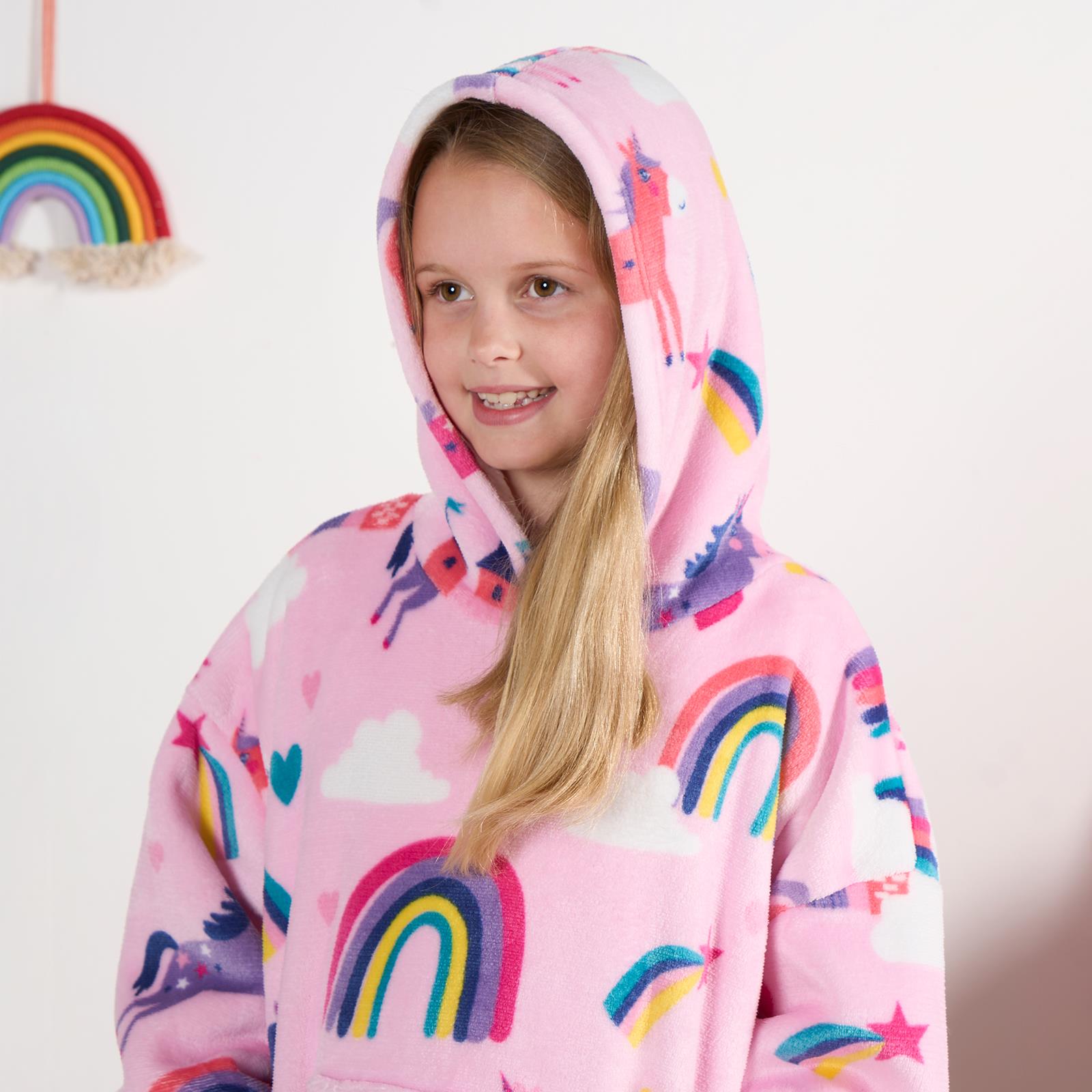 Kids Hoodie Blanket Oversized Sherpa Fleece Jumper Sweatshirt Soft Warm Throw - Picture 110 of 169