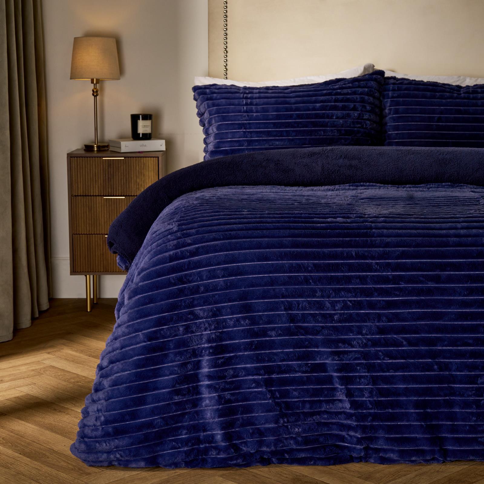 OHS Ribbed Fleece Bedding Set Soft Faux Fur Thermal Duvet Cover with Pillowcase 