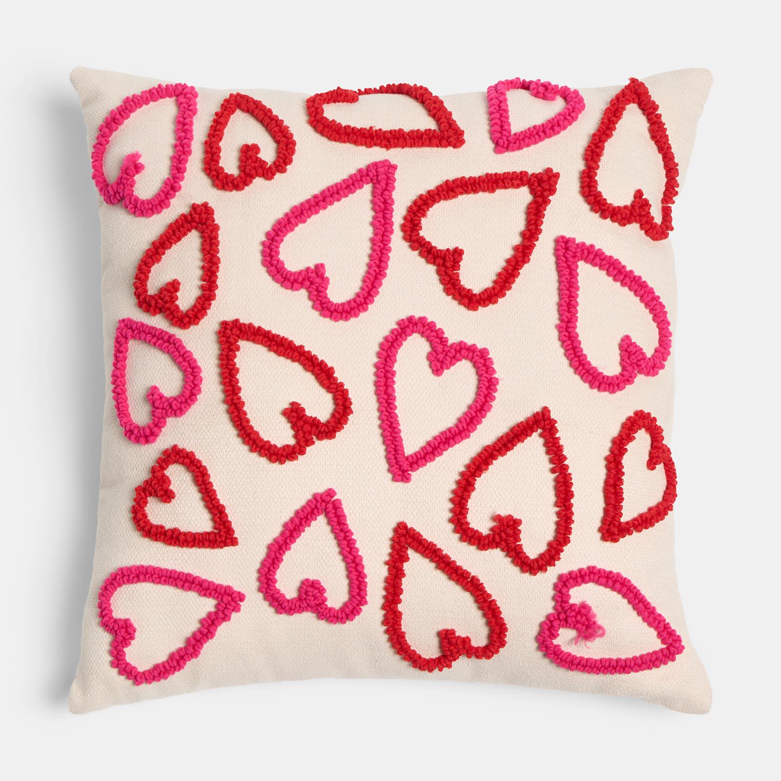 OHS Tufted Hearts Cushion Faux Linen Decor Filled Pillow Back Support