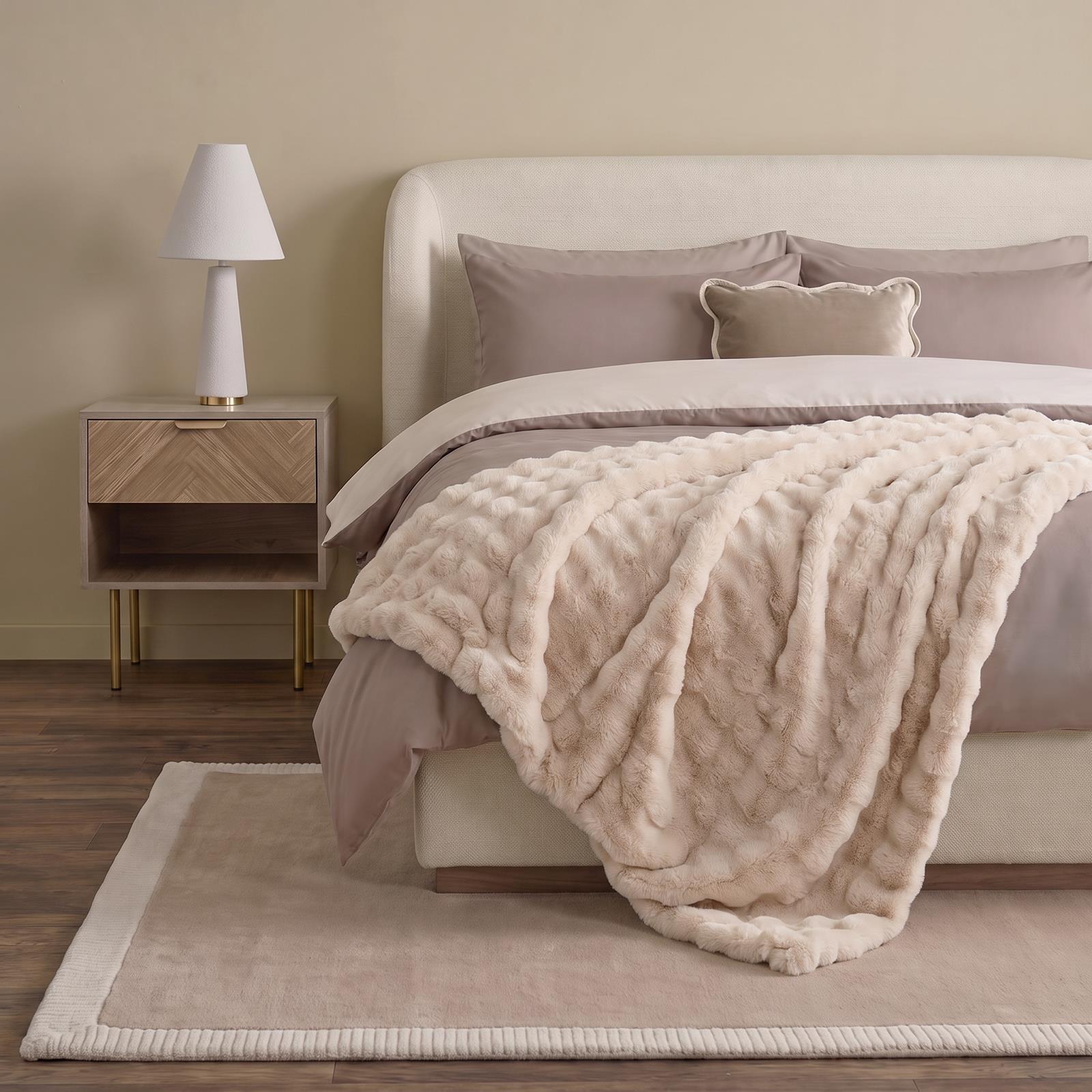 OHS Throw Bubble Faux Fur Blanket Winter Soft Warm Fleece Bedspread