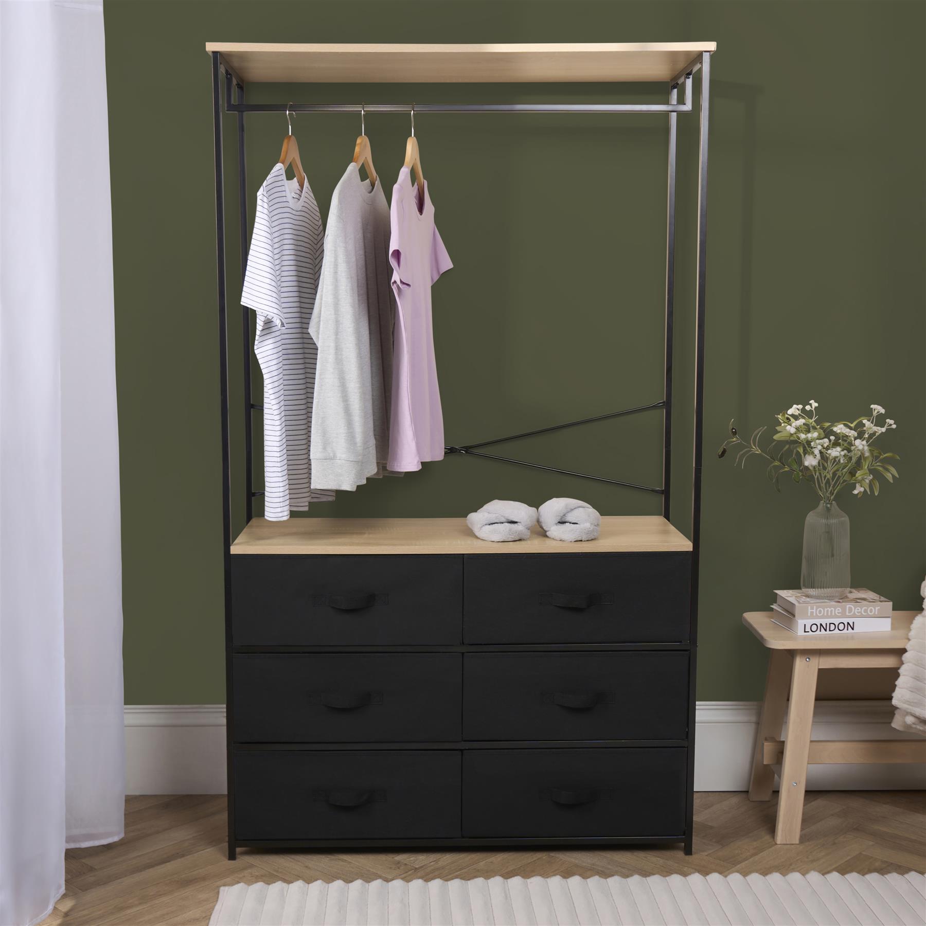 Cabinet Rail Wardrobe Open Home 6 Drawer Coat Hanger Storage Clothes Organiser