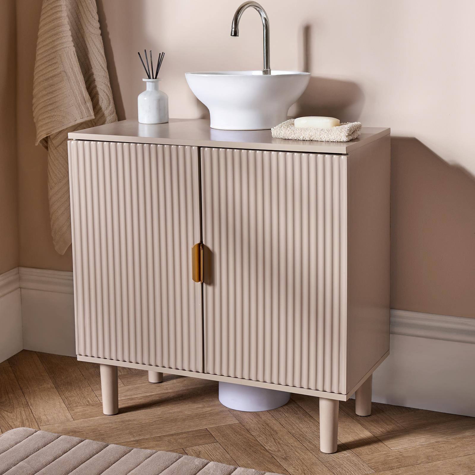 OHS Under Sink Bathroom Cabinet Ribbed Engineered Wood Storage Organiser