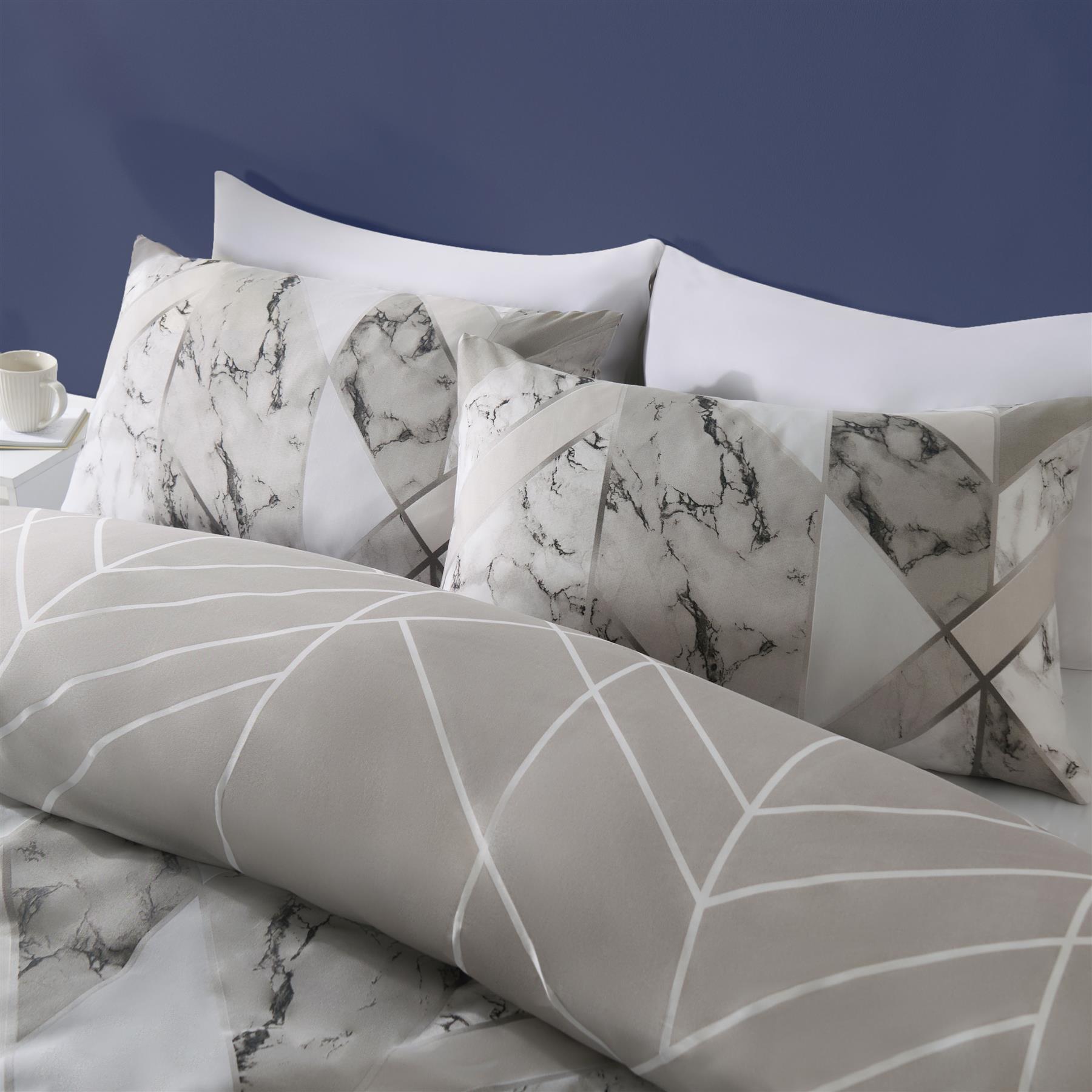 OHS Marble Reversible Duvet Cover Pillowcases Bedding Set Double King