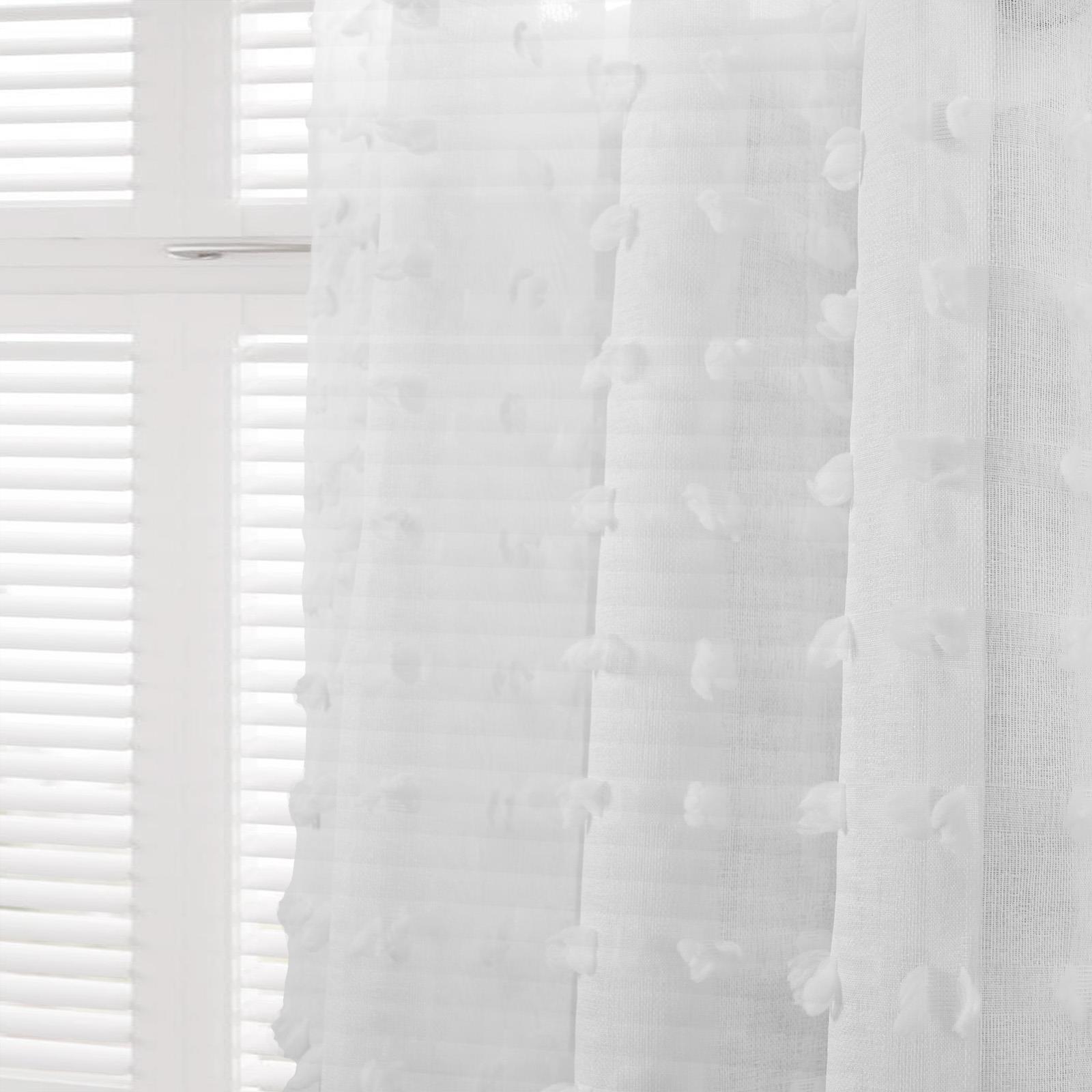 OHS Pompom Tufted Voile Net Curtains Pair 2 Window Panels Slot Top Set 55
