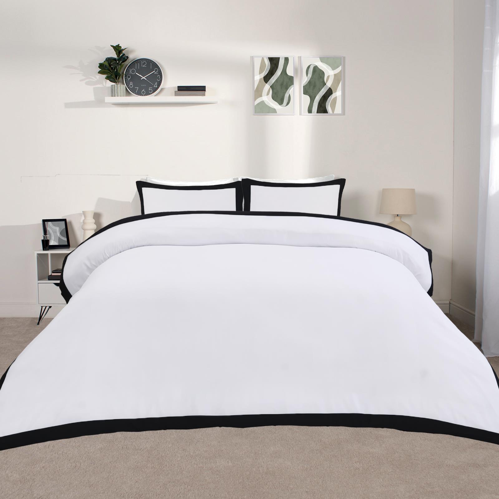 OHS Contrast Border Bedding Set Soft Microfibre Duvet Cover with Pillowcases