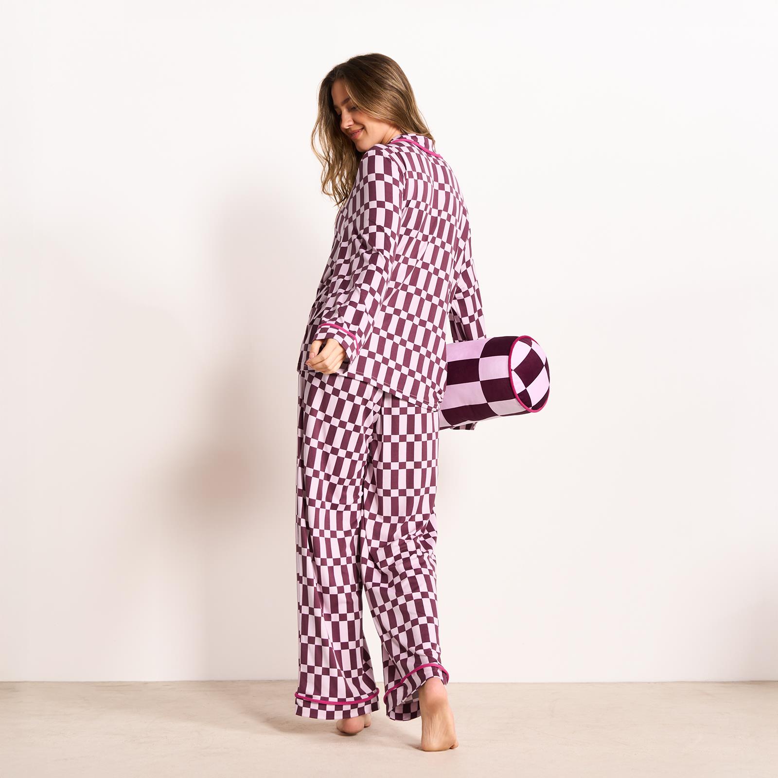 OHS Printed Piped Pyjama Set Jersey Button Through Nightwear Loungewear