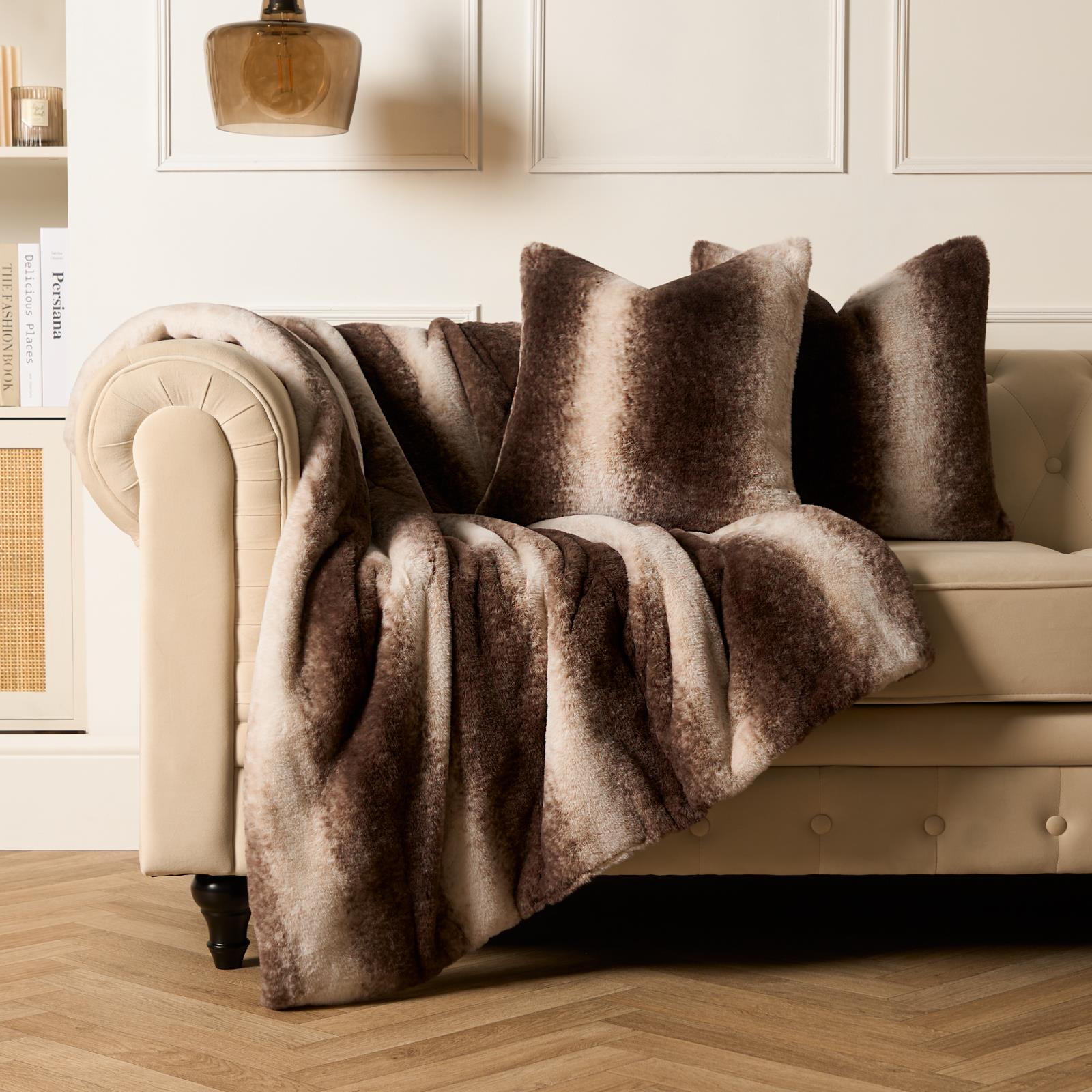 Stripe Throw Over Blanket Faux Fur Fleece Super Soft Plush Sofa Warm Bedspread
