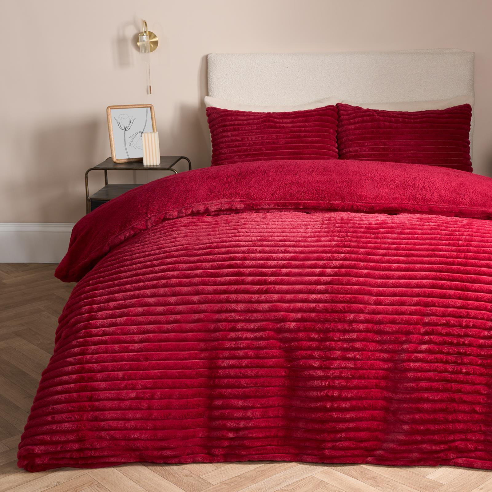 OHS Ribbed Fleece Bedding Set Soft Faux Fur Thermal Duvet Cover with Pillowcase 