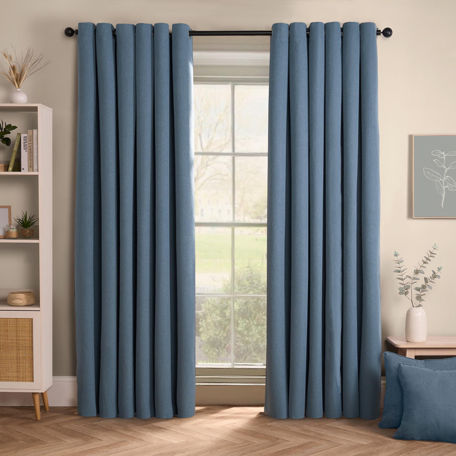 Pair of Eyelet Blackout Curtains Woven Ready Made Ring Top Thermal Texture Thick - Picture 2 of 48