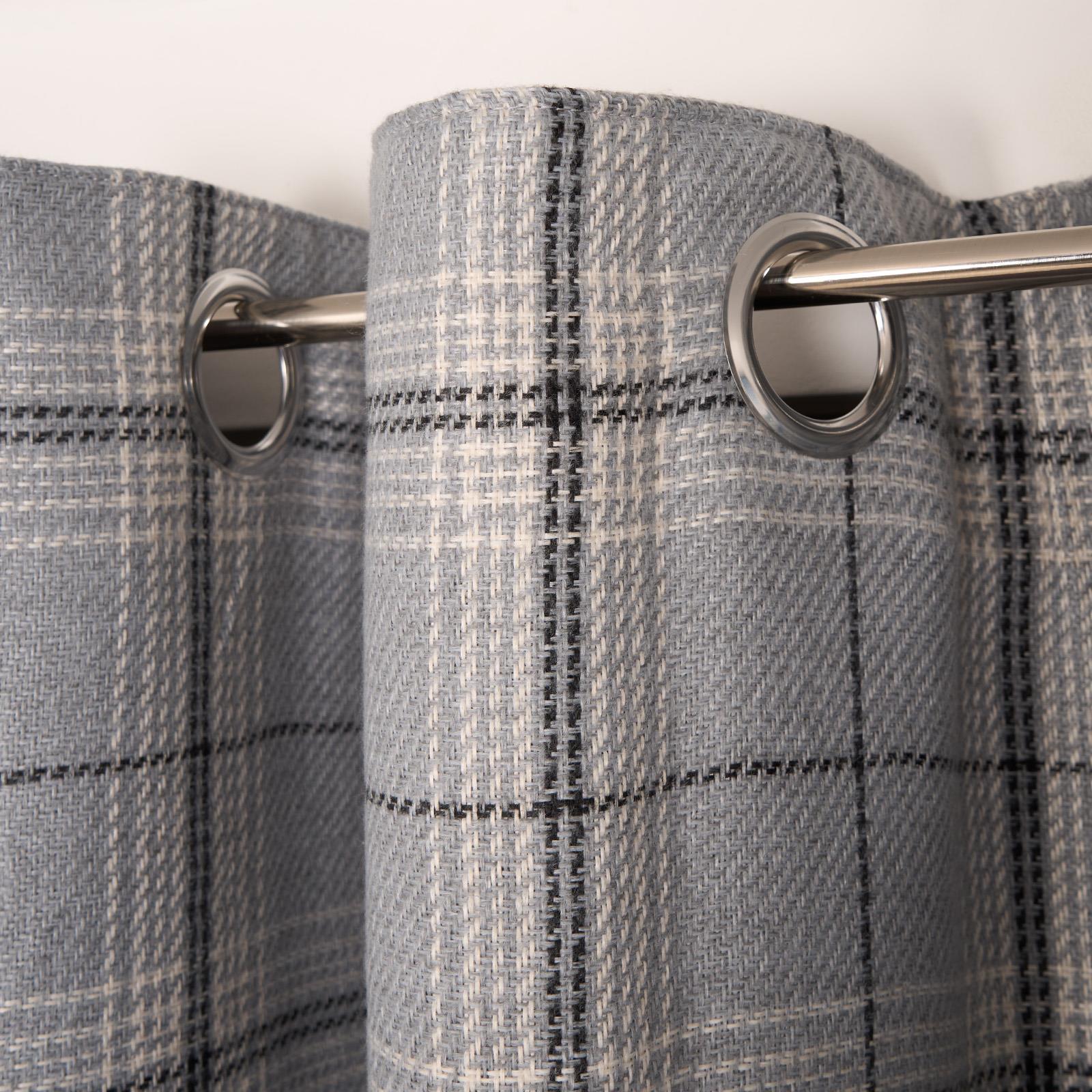 OHS Check Eyelet Curtains Pair Thermal Ring Top Textured Woven Ready Made