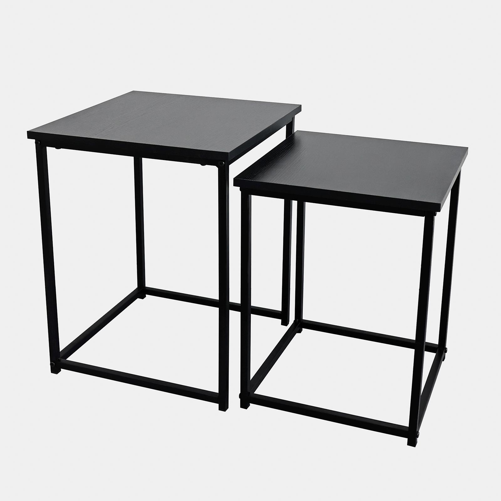 Nest of Tables Square Wood Top Modern End Side Living Room Home Decor Set of 2
