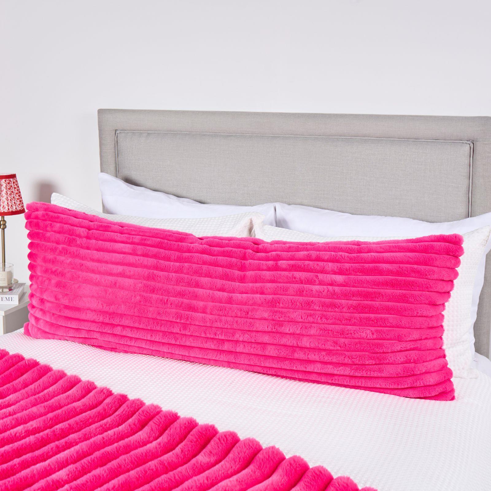 OHS Ribbed Bolster Pillow Faux Fur Long Luxury Soft Maternity Support Cushion